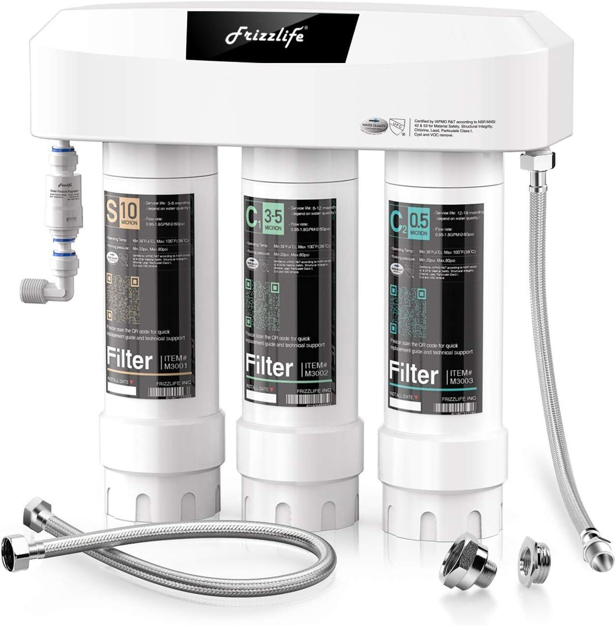 Frizzlife 3-Stage Under Sink Water Filter System with Brushed Nickel Faucet