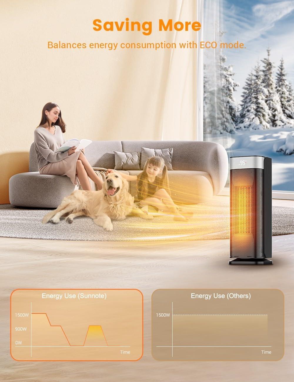 Black Ceramic Electric Tower Heater with Thermostat