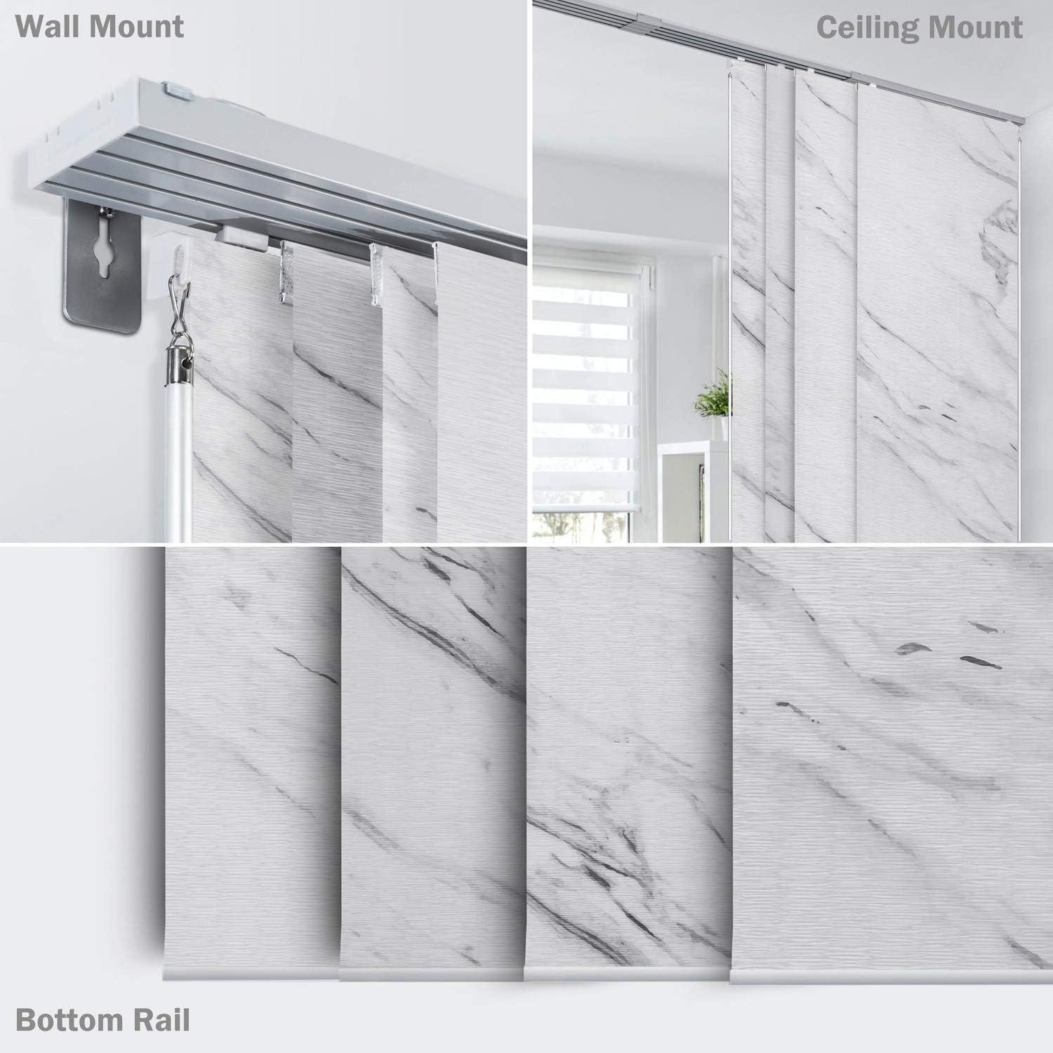 GoDear Design 4-Panel Single Rail 23-in Slat Width 86-in x 96-in Cordless Statuario Fabric Room Darkening Vertical Blinds