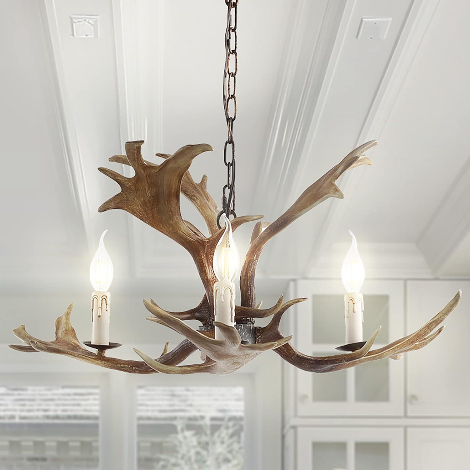 Eldora Rustic 27" Brown Resin Antler 3-Light LED Chandelier