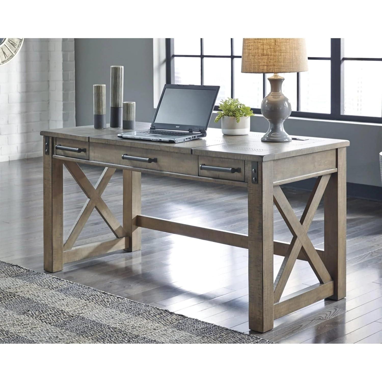 Aldwin Home Office Lift Top Writing and Computer Desk Black/Gray - Signature Design by Ashley: 60" Adjustable, with USB Charging Station