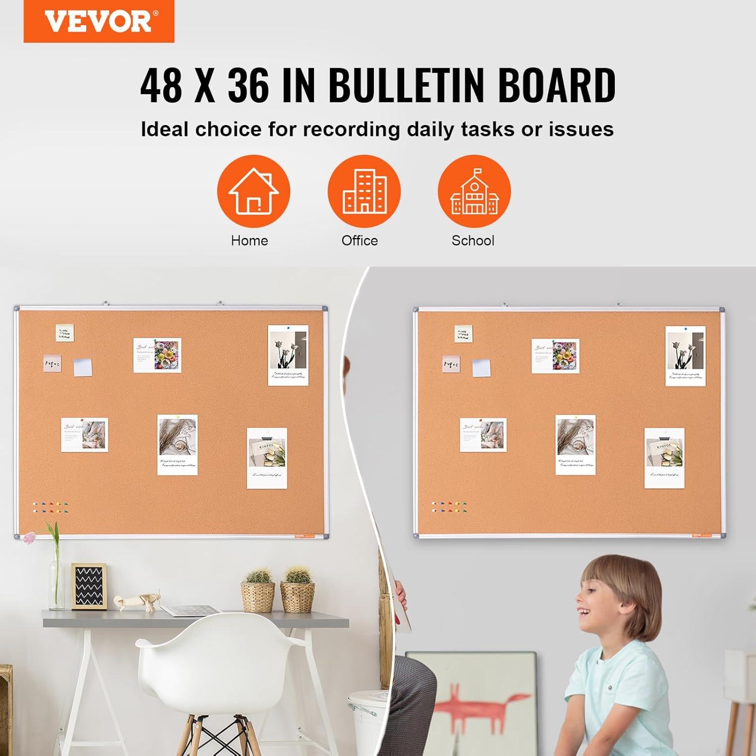 Stellweilan Tessberg 48"x36" Large Cork Board – Wall-Mounted Bulletin Board with Pin Board – Perfect for School, Home, Office