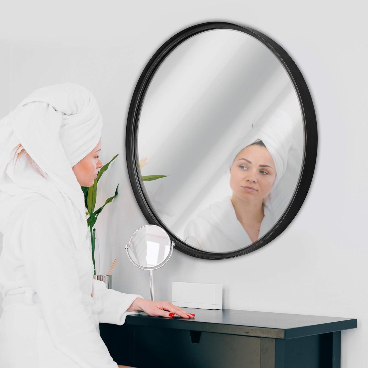 HBCY Creations Black Circle Wall Mirror 30 Inch Black Round Wall Mirror for Entryways, Washrooms, Living Rooms