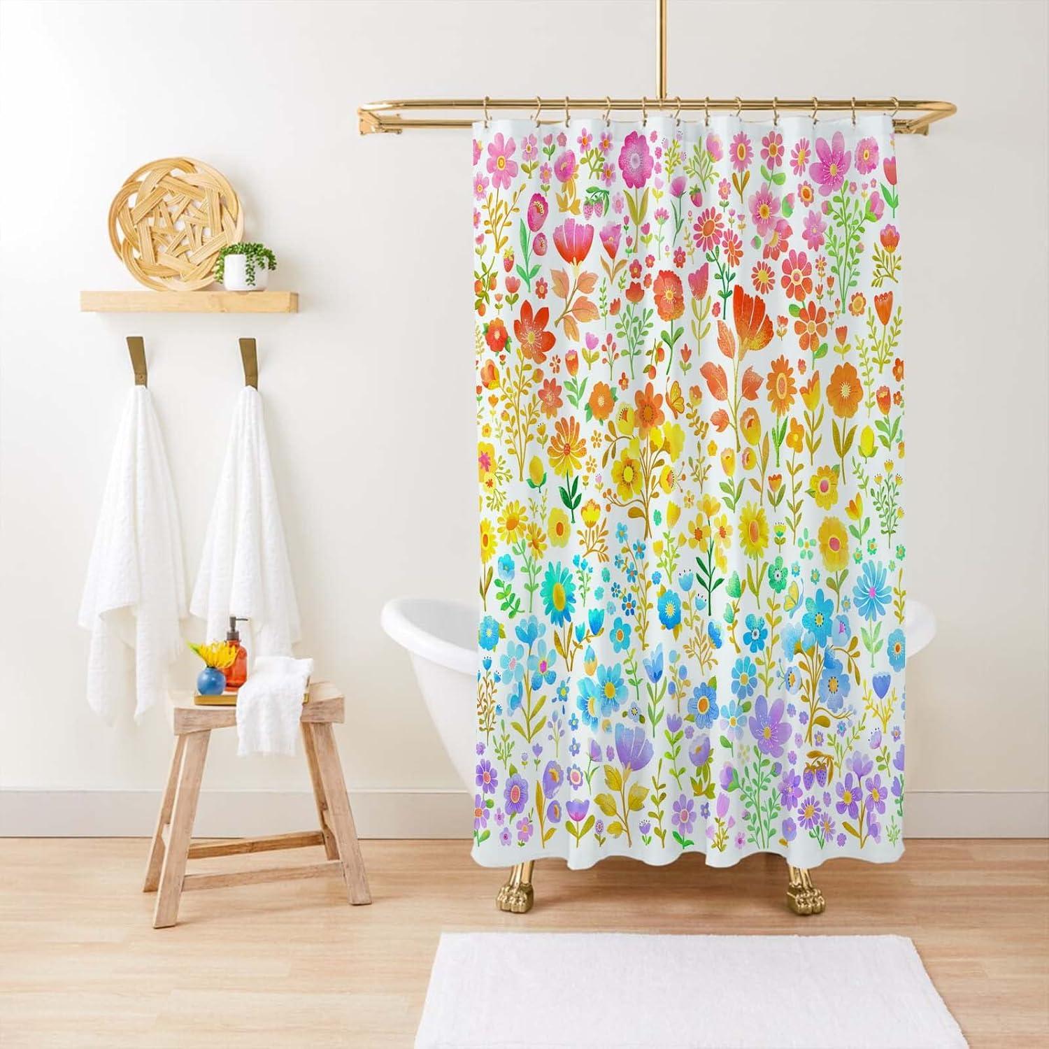 Colorful Floral Boho Waterproof Polyester Shower Curtain