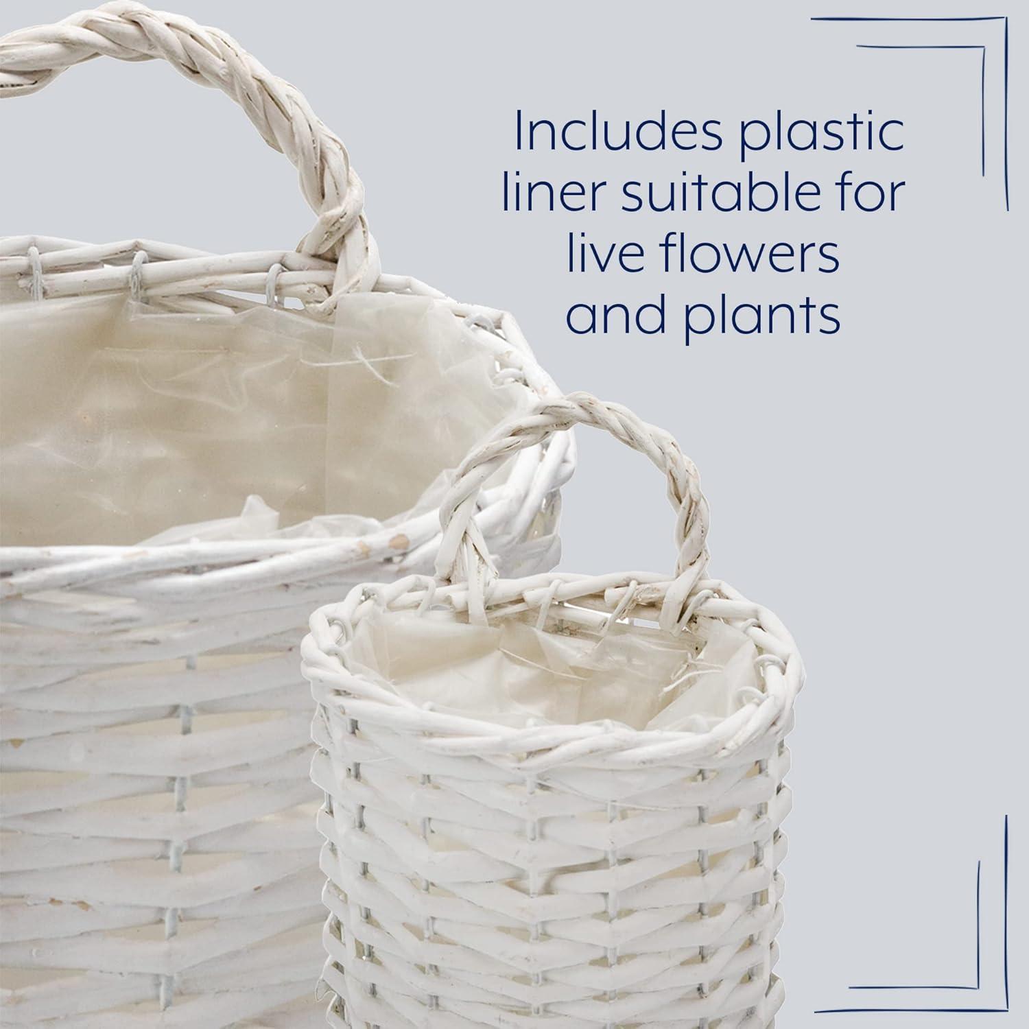 AuldHome Design Wall Hanging Baskets, White, 2pc Set; Small/Medium Wicker Rustic Farmhouse Door