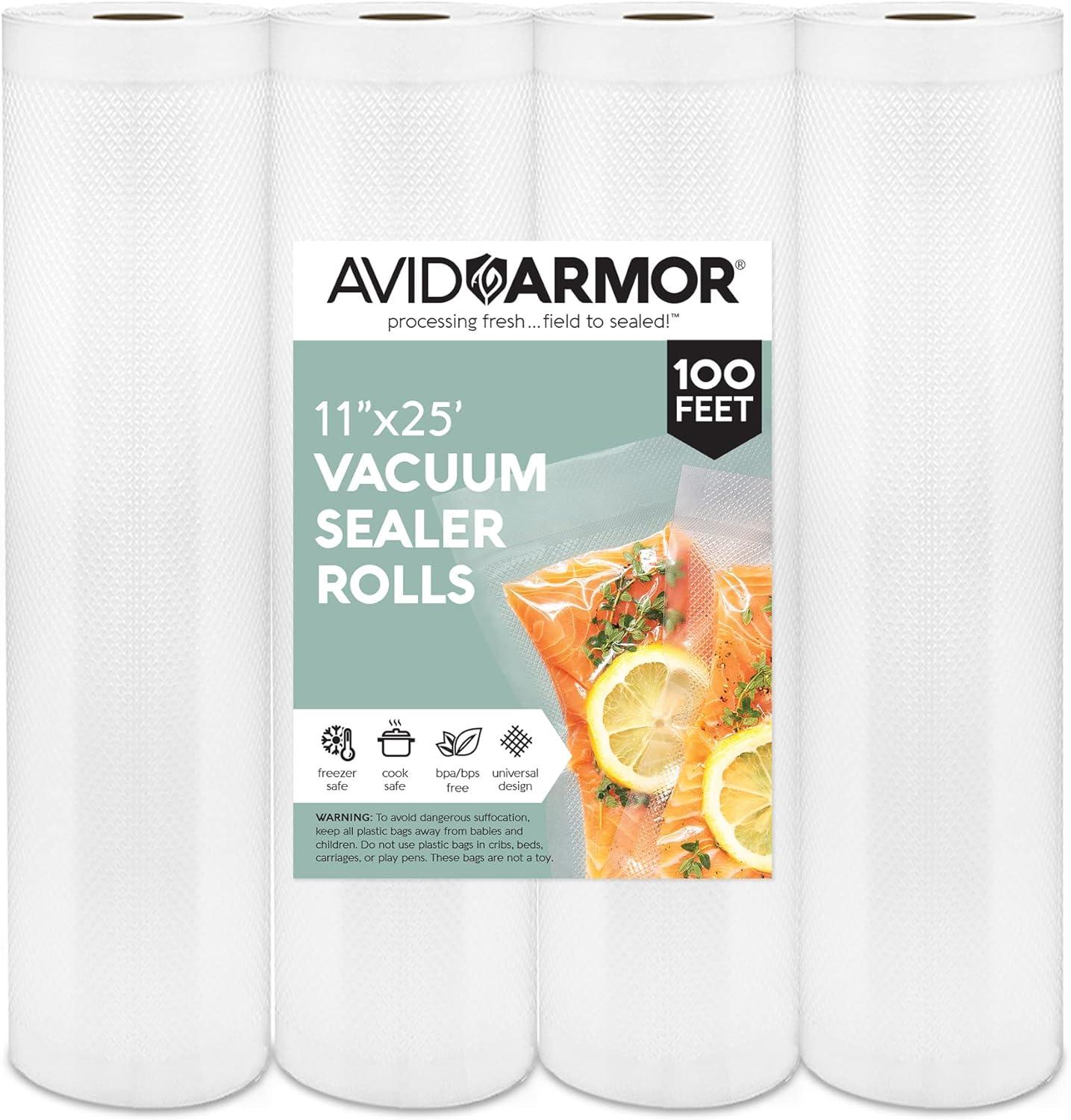 Avid Armor Vacuum Seal Bags, 11" x 25' Food Saver Bags for Sealer, Clear, 4 Rolls
