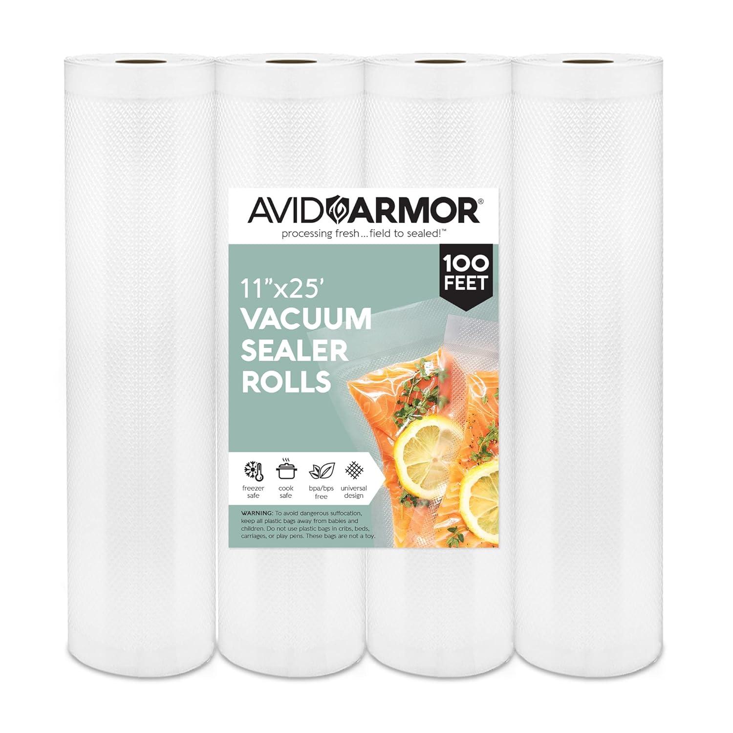 Avid Armor Vacuum Seal Bags, 11" x 25' Food Saver Bags for Sealer, Clear, 4 Rolls