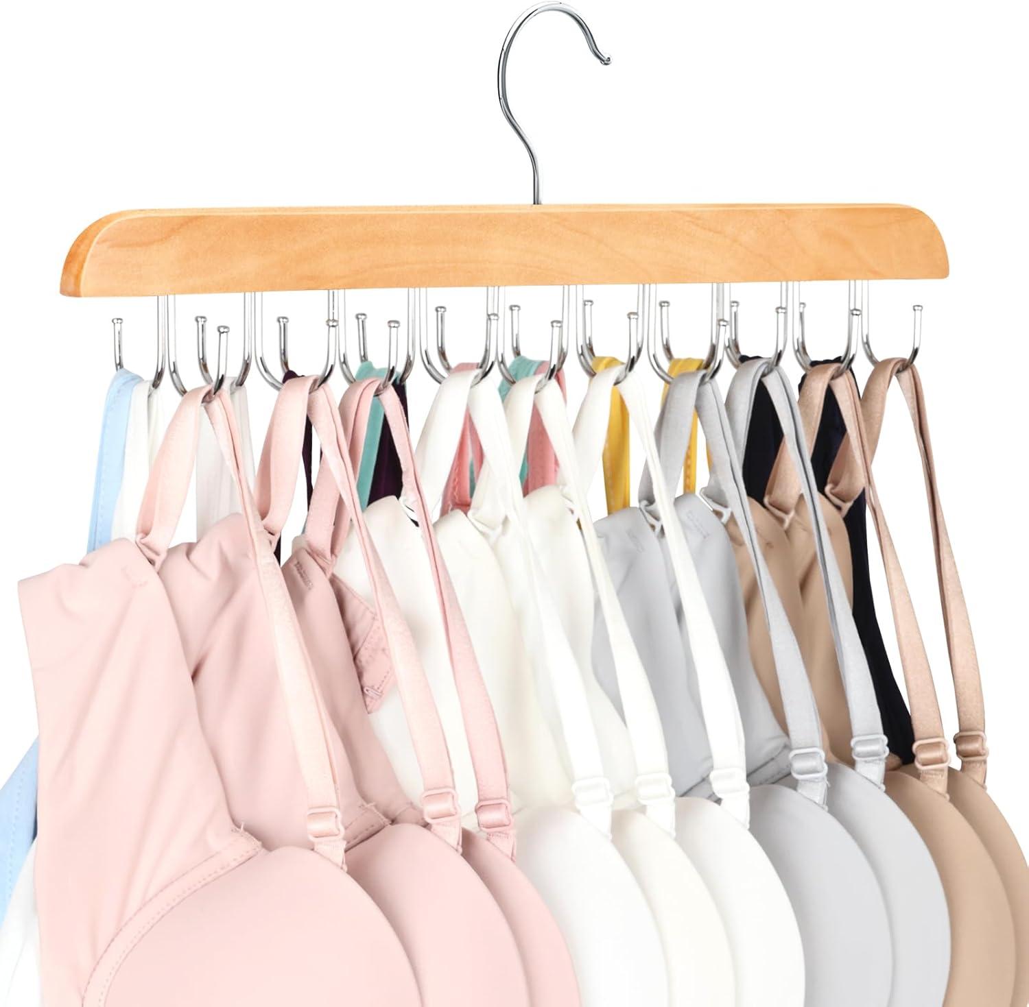 Resovo Bra Hanger for Closet, Tank Top Hanger 20 Hooks Capacity Foldable Wood Space Saving Hanger Closet Organizers and Storage for Dorm & Apartment for Tank Top, Bra, Scarf etc.