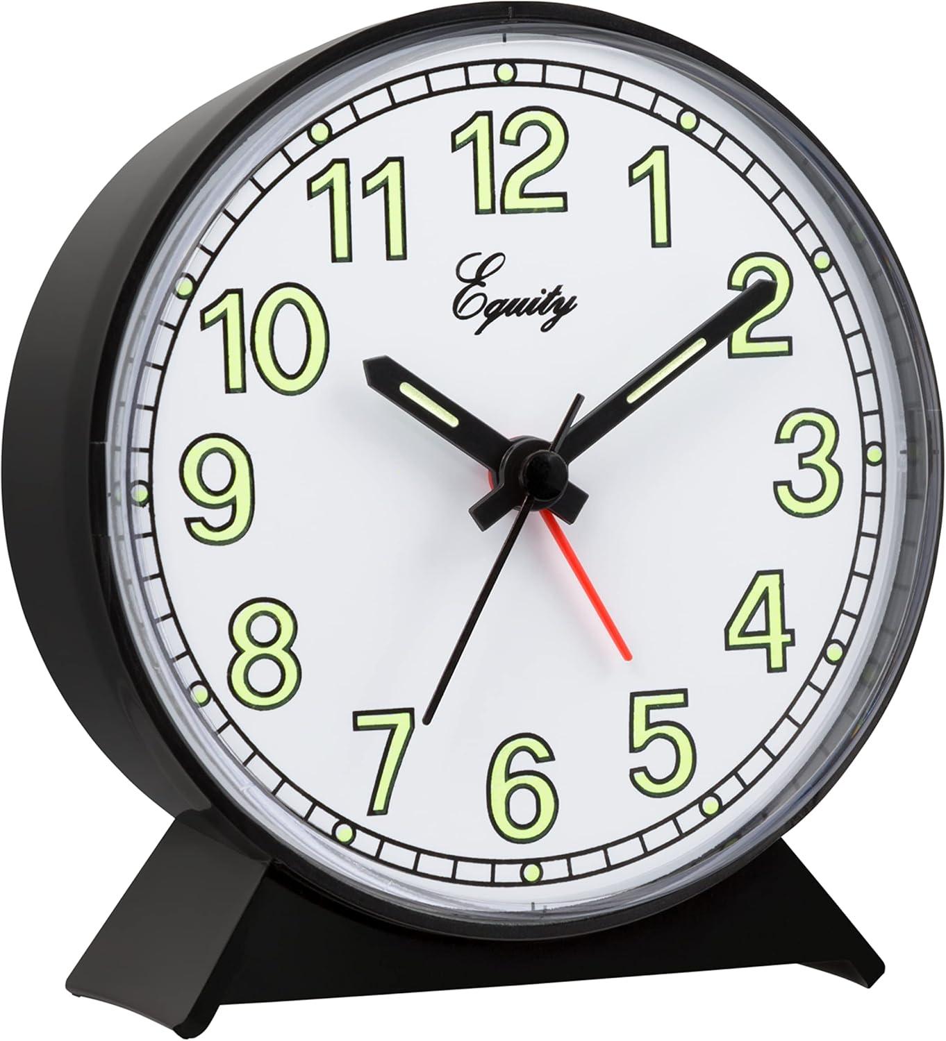 Equity Battery-Operated Black Tabletop Quartz Analog Alarm Clock, 14077