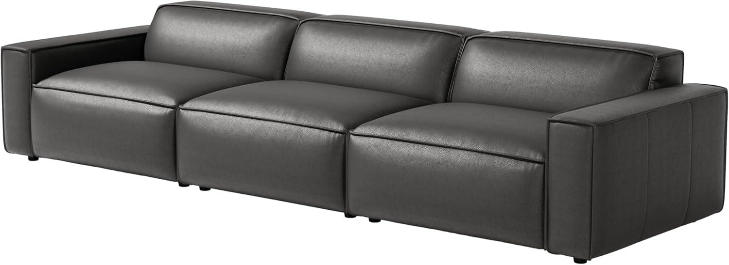 Valencia Nathan Full Aniline Leather Modular Sofa With Down Feather, Three Seats, Black Color