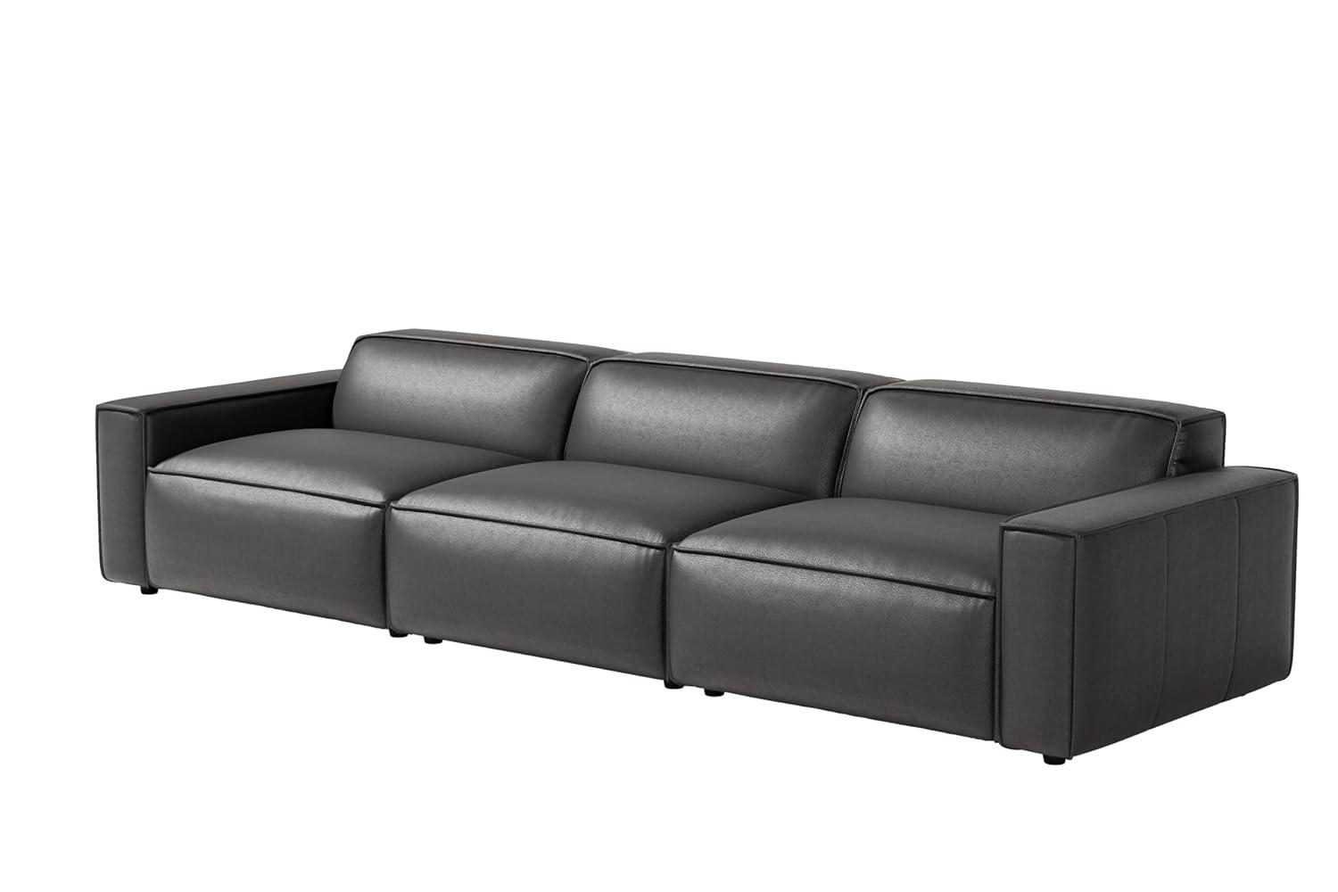 Hokku Designs Hamall Valencia Nathan Full Aniline Leather Modular Sofa With Down Feather, Three Seats, Black Color