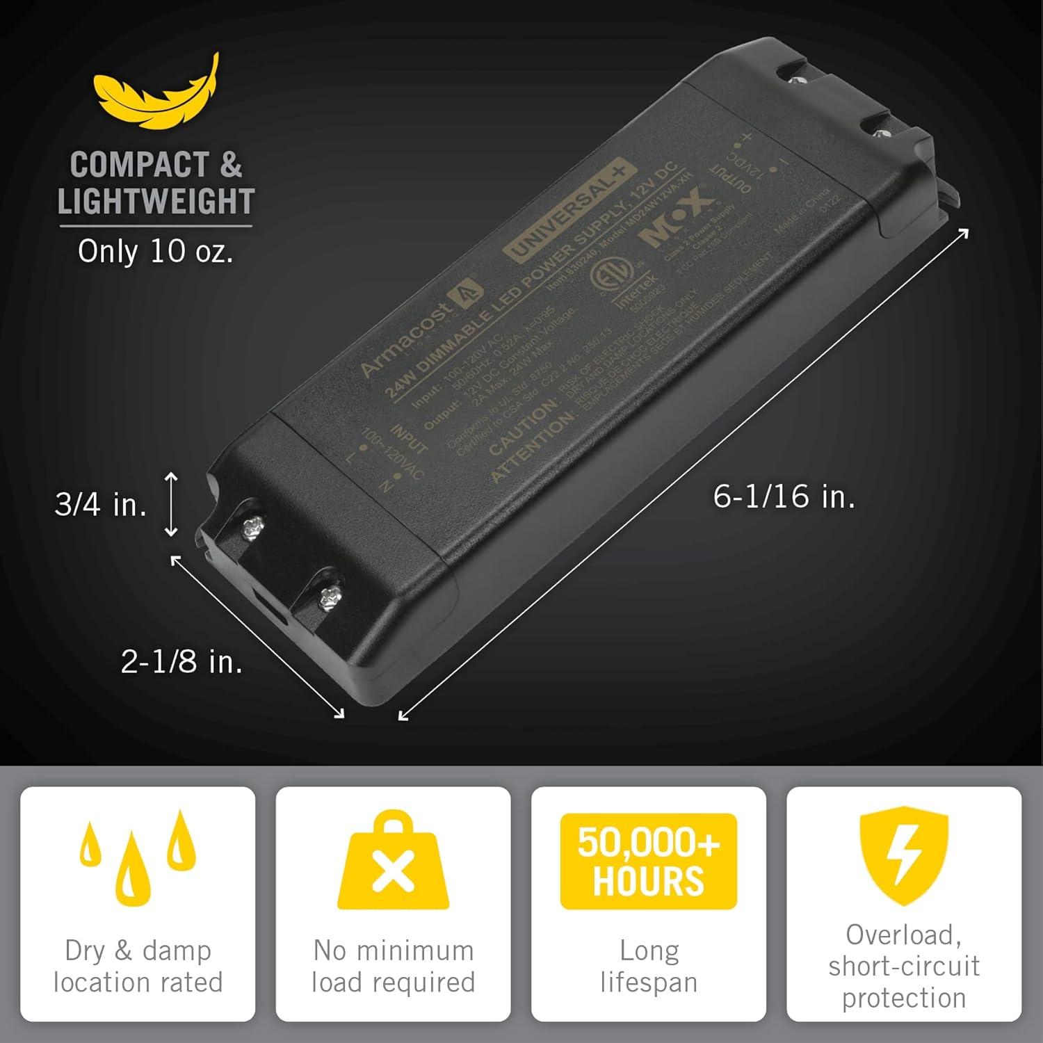 Armacost Lighting Universal+ Dimmable LED Driver 12V DC, 60W Electronic Transformer ELV/MLV/TRIAC 830240
