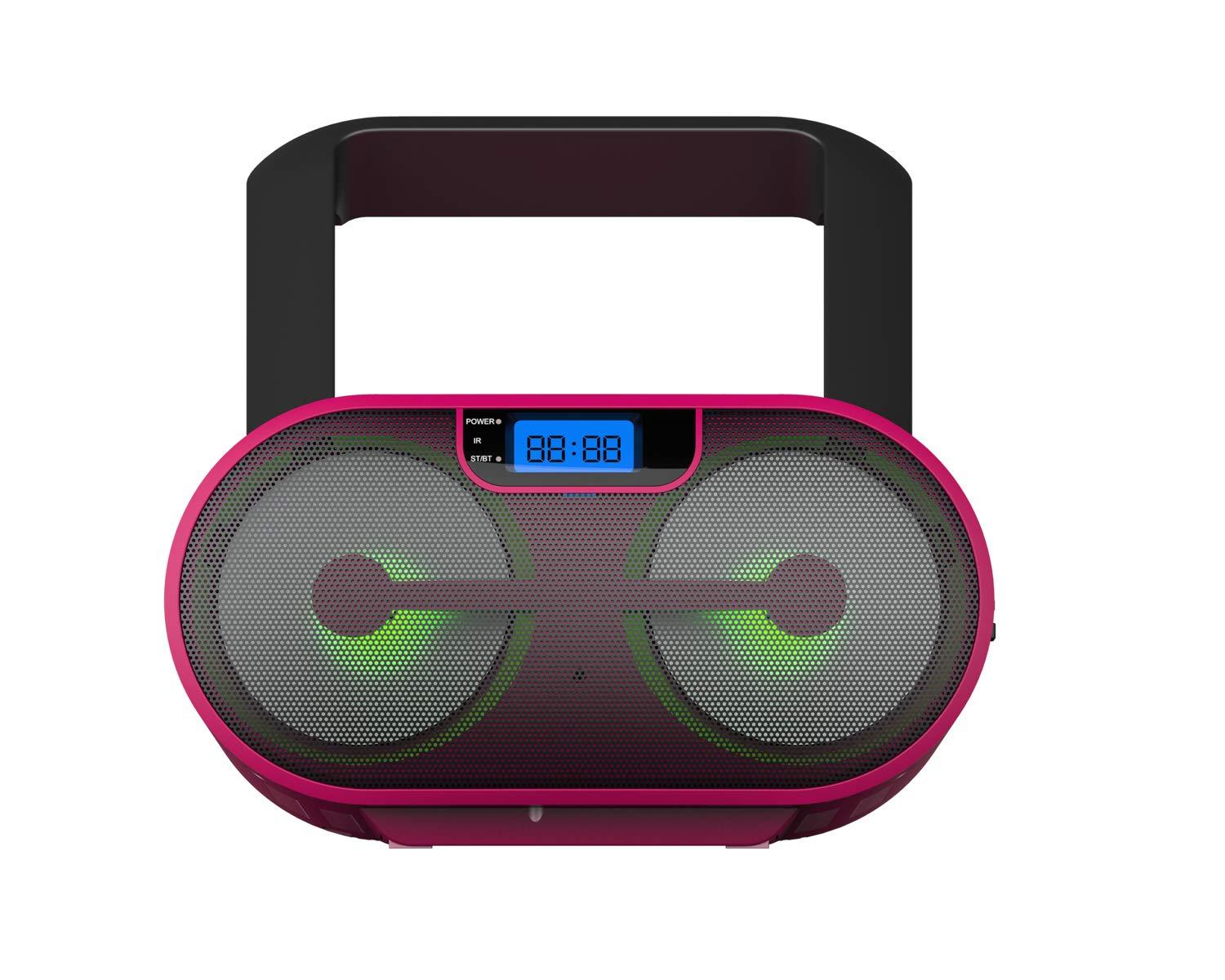 Impecca CDB237BTP CD MP3 Boombox with Bluetooth and LED Display Pink