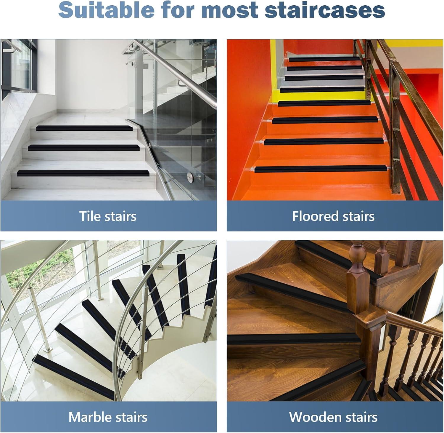Vinyl Stair Nosing Stair Edge Protector Step Edge Trim Rubber Stair Edging Stair Nose Easy to Install for Outdoor & Indoor (4Ft, Black)