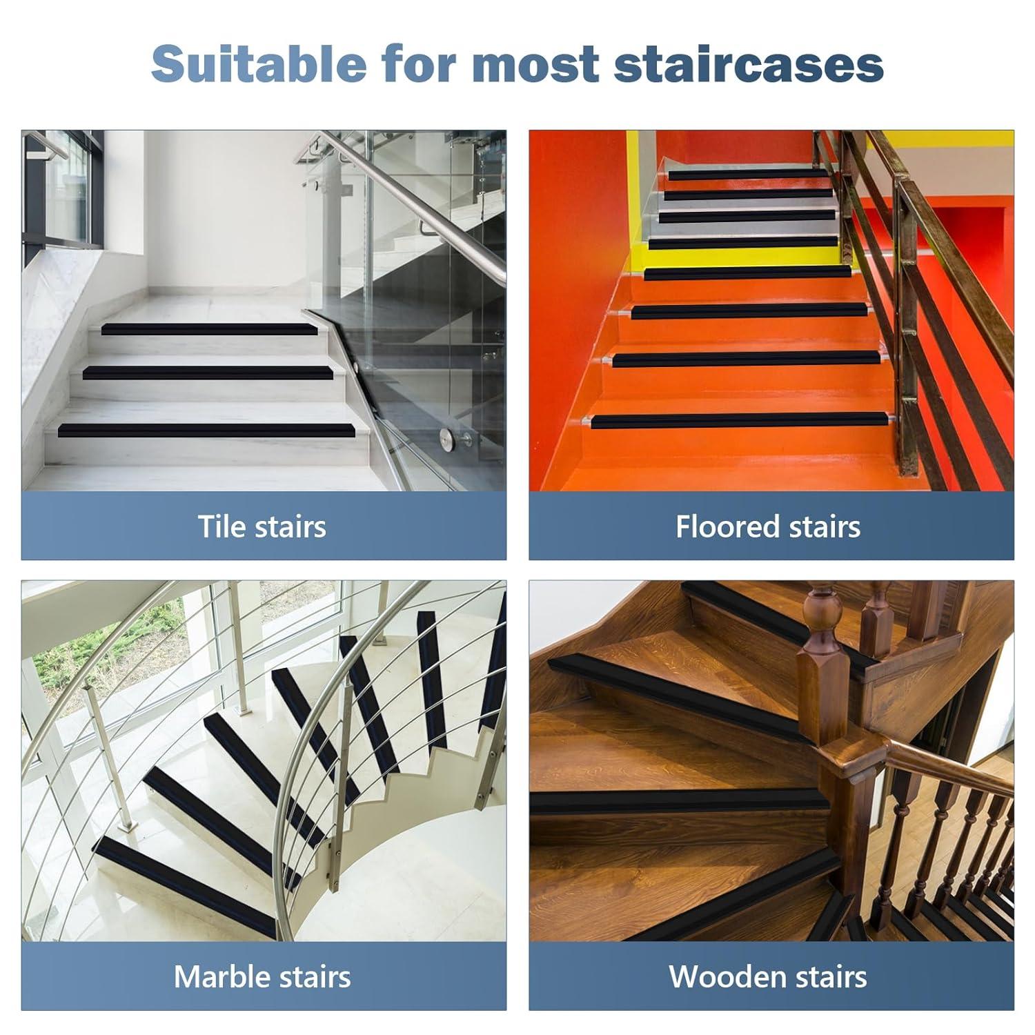 Rubber Stair Edging Self Adhesive Staircase Step Edge Protector Vinyl Stair Nose for Outdoor & Indoor (10Ft, Black)