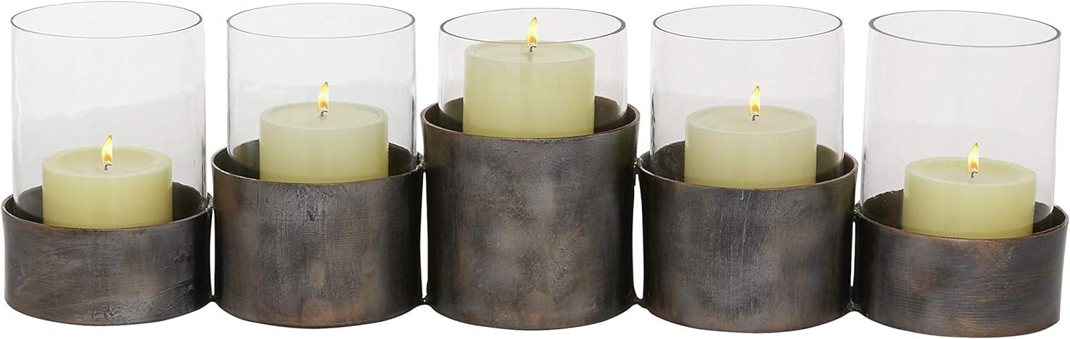 22" x 6" Round Glass Pillar Candle Holder Black - Olivia & May: Elegant Mantel Decor, 5-Unit Tray