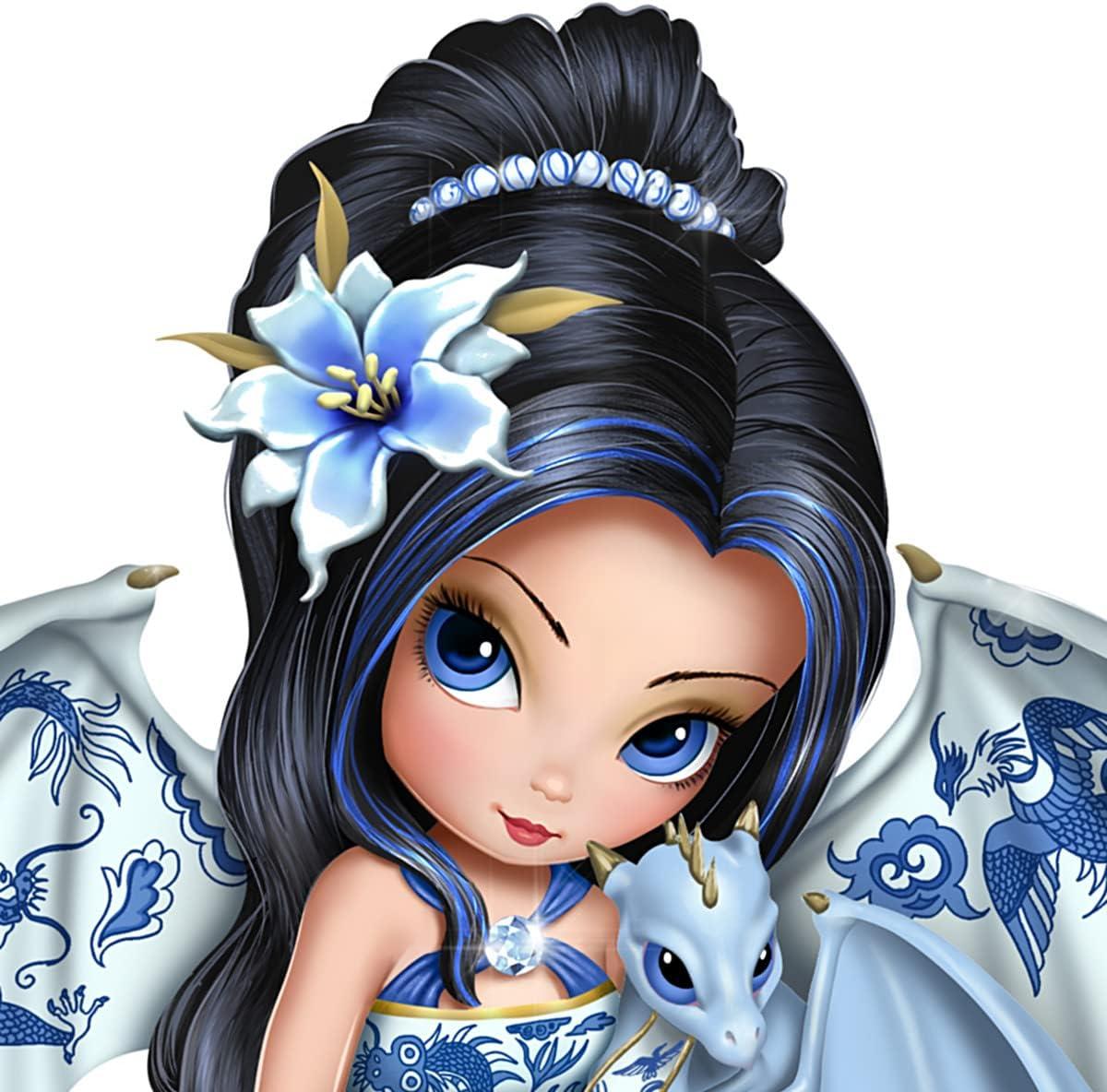 The Hamilton Collection Perfect Romance Blue Willow China-Inspired Fairy Figurine by Jasmine Becket-Griffith 4-inches