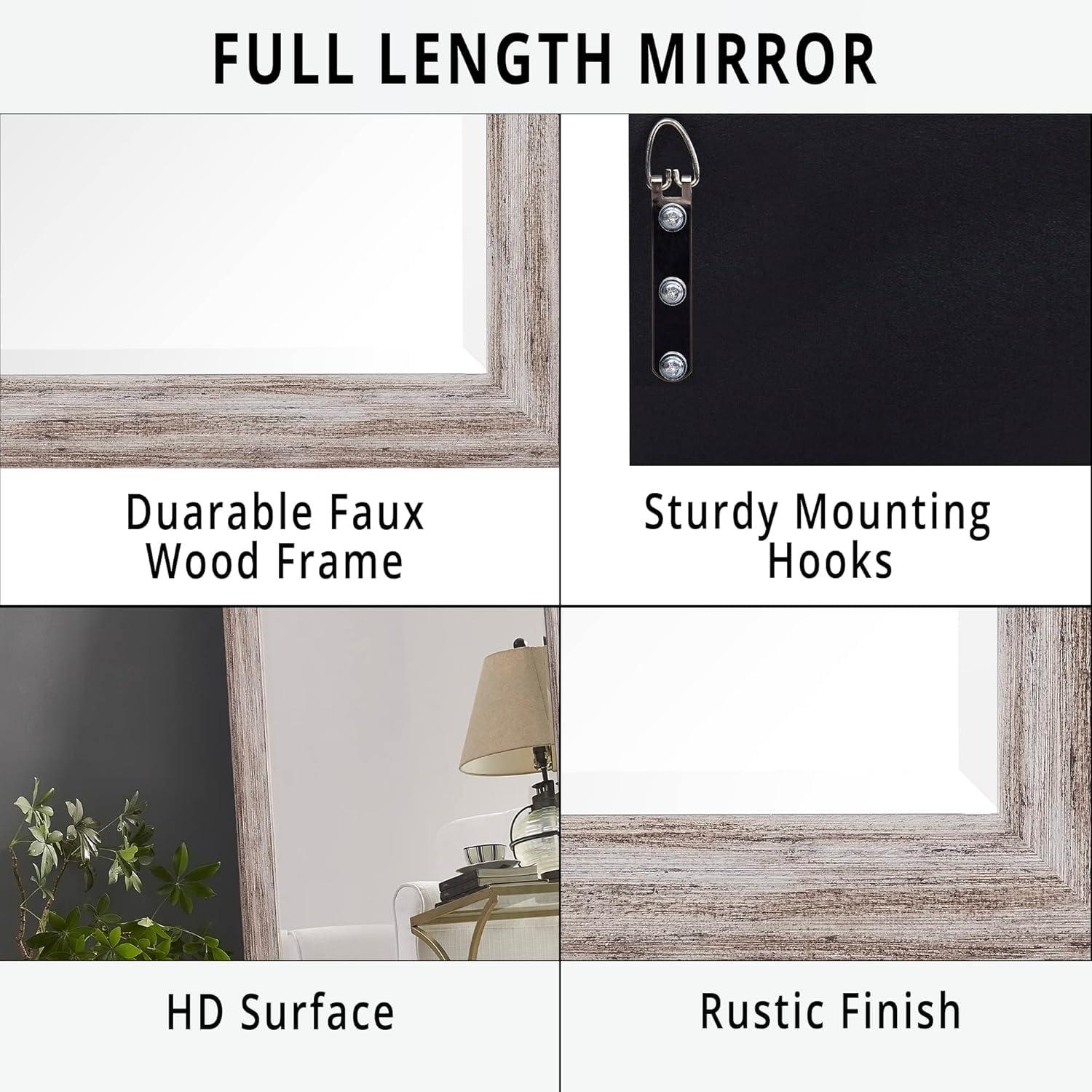 Highland Dunes Lindberg Rectangle Full Length Mirror, Faux Wood Farmhouse Mirror, Floor Mirror