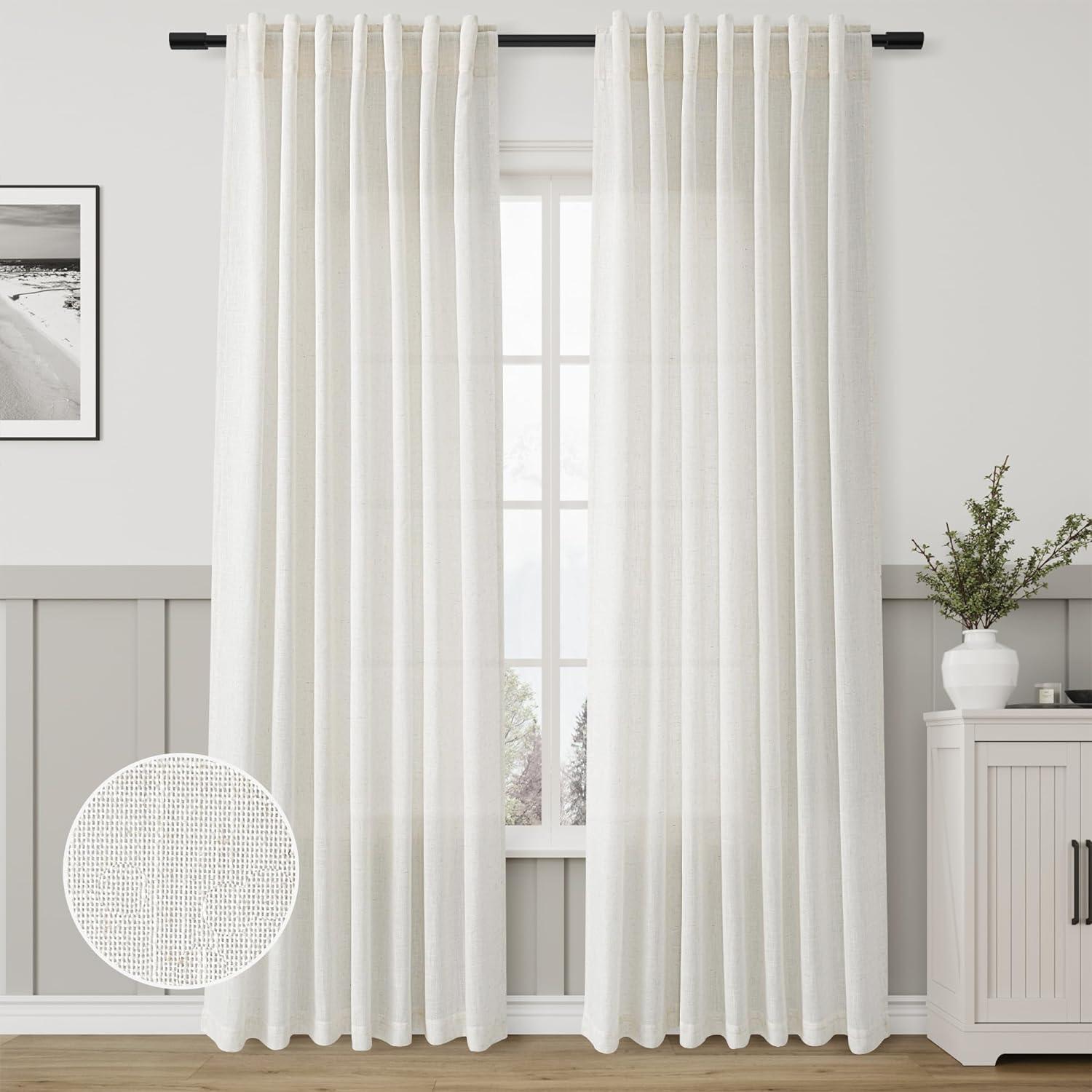 Cream Natural Linen Curtains 90 Inch Length 2 Panels Set For Living Room Rod Pocket Back Tab Pleated Window Curtain Drapes Neutral Rustic Farmhouse Decor Ivory Dining Room Curtain 90 Inches Long