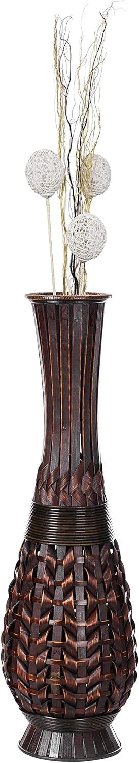 Uniquewise Antique Trumpet Style Brown Bamboo Floor Vase - 36-inch-Tall Decorative Vase for Entryway or Living Room - Vintage-Inspired Home Decor