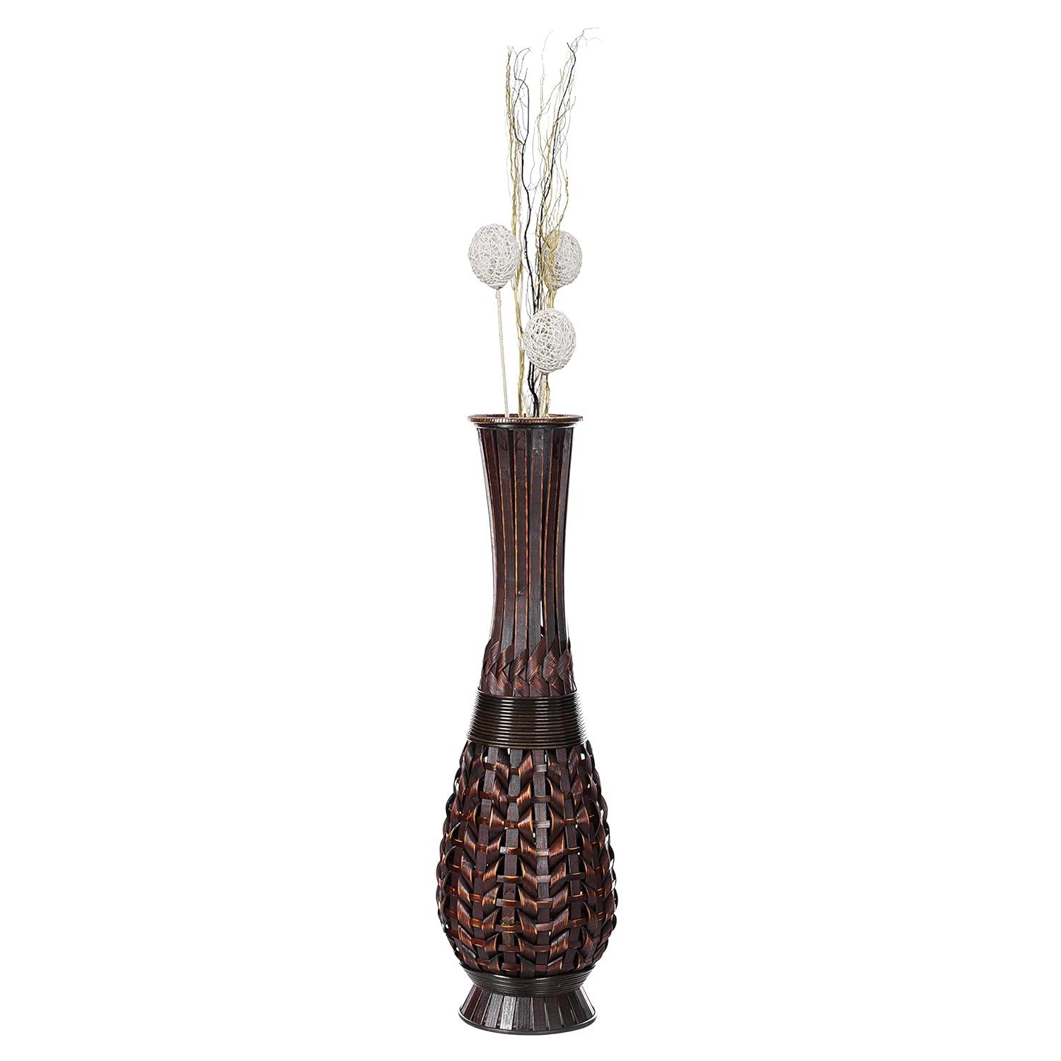 Uniquewise Antique Trumpet Style Brown Bamboo Floor Vase - 36-inch-Tall Decorative Vase for Entryway or Living Room - Vintage-Inspired Home Decor