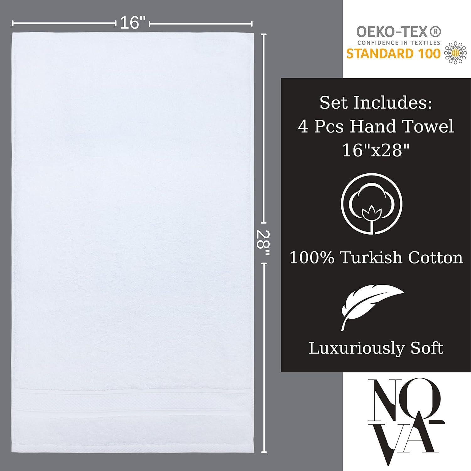 American Soft Linen 4 Pack Hand Towel Set, 100% Cotton, 16 inch by 28 inch, Hand Face Towels for Bathroom, Bright White