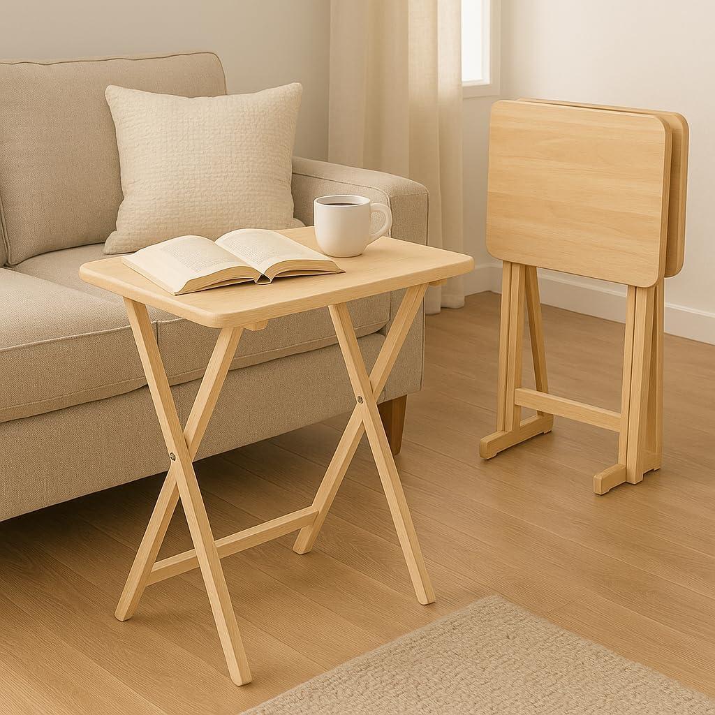 2pc Alex Snack Table Set Natural - Winsome: Solid Wood, Foldable, No Assembly Required
