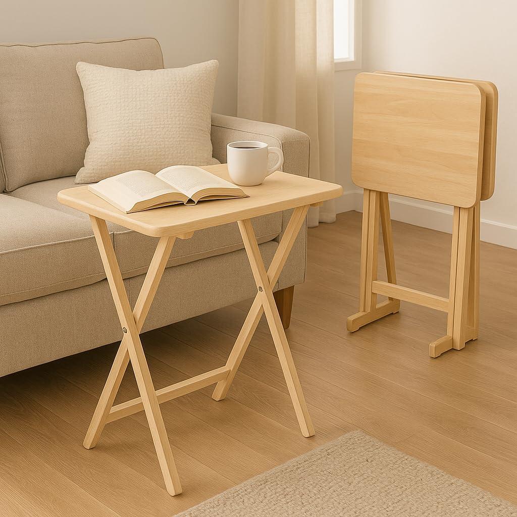 2pc Alex Snack Table Set Natural - Winsome: Solid Wood, Foldable, No Assembly Required