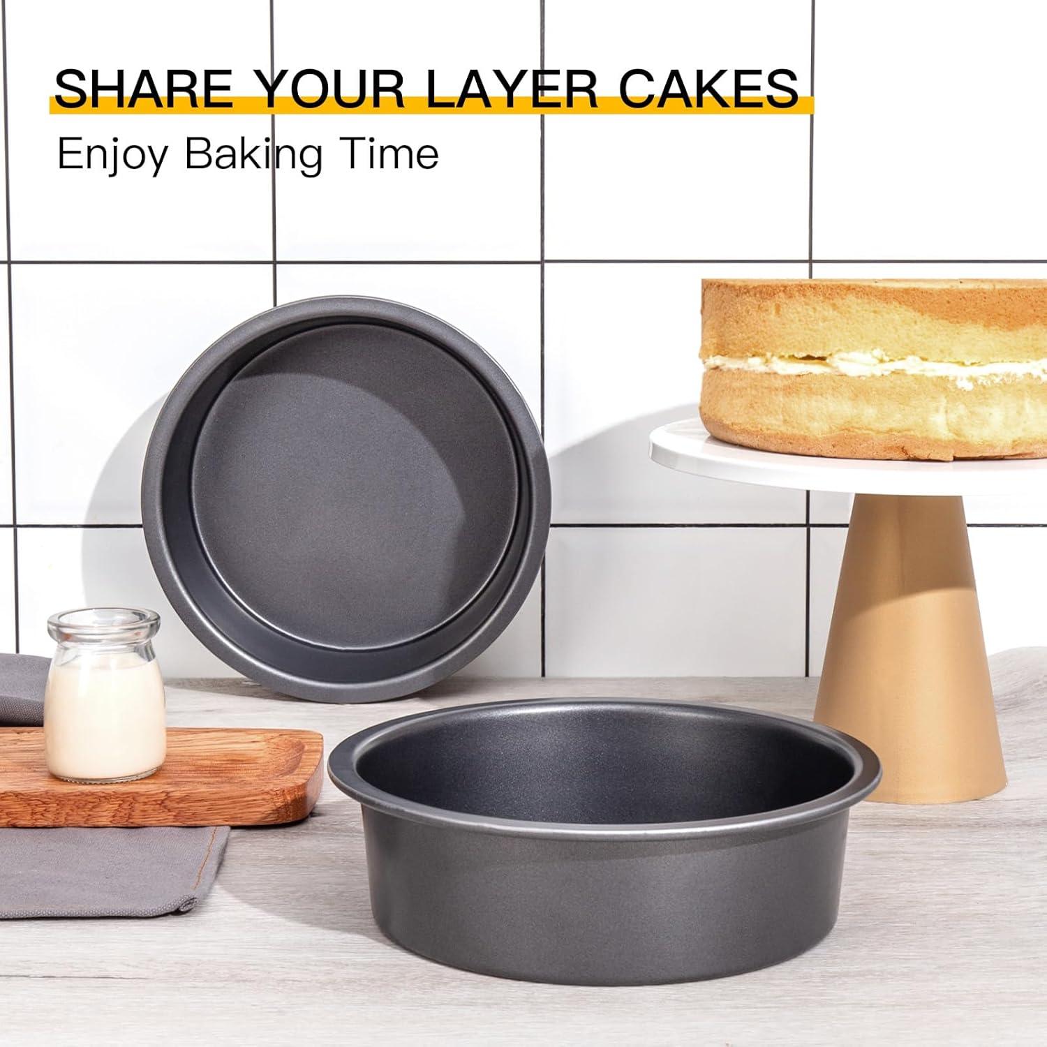 Round Cake Pan Set for Baking - 8 Inch, Nonstick Circle Cake Pans with Wider Grips, 2 Pieces Layer Cake Tin