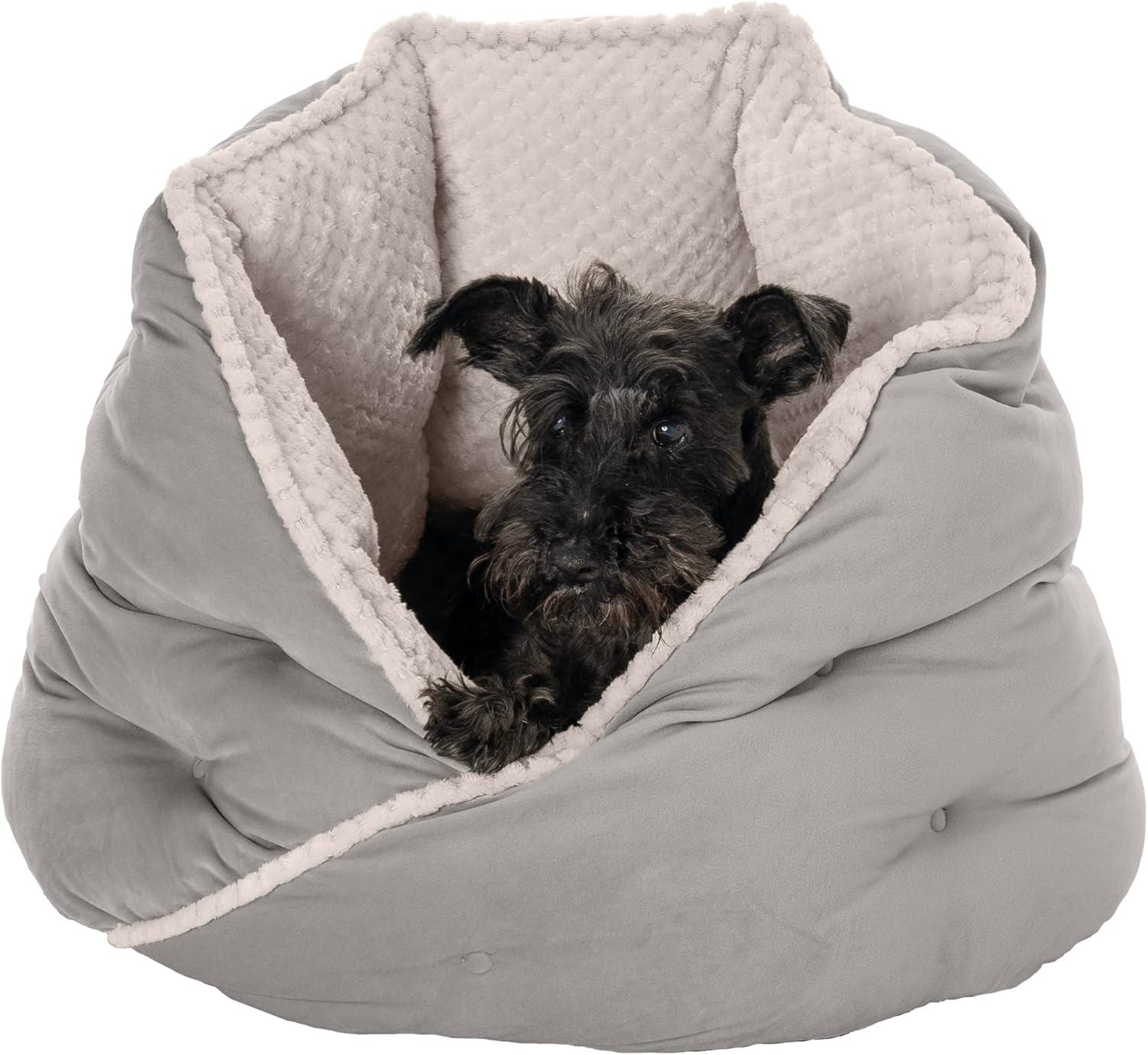 FurHaven Calming Wrap-Around Hug Small Dog and Cat Bed - Medium, Silver Gray