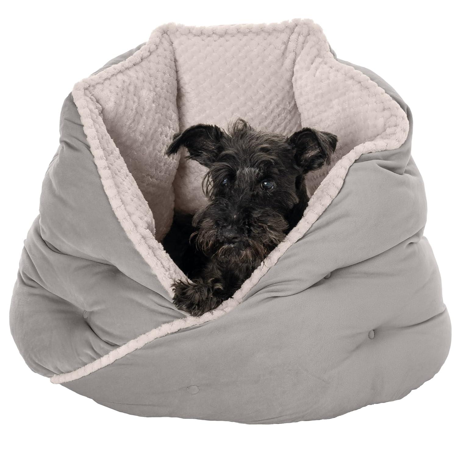 FurHaven Calming Wrap-Around Hug Small Dog and Cat Bed - Medium, Silver Gray