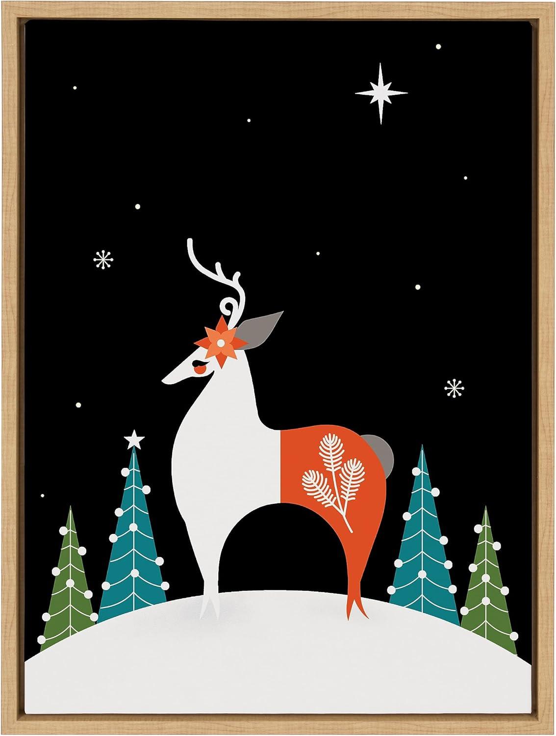 Kate & Laurel All Things Decor 18"x24" Sylvie Season's Greetings Reindeer Framed Canvas Wall Art by Amber Leaders Designs