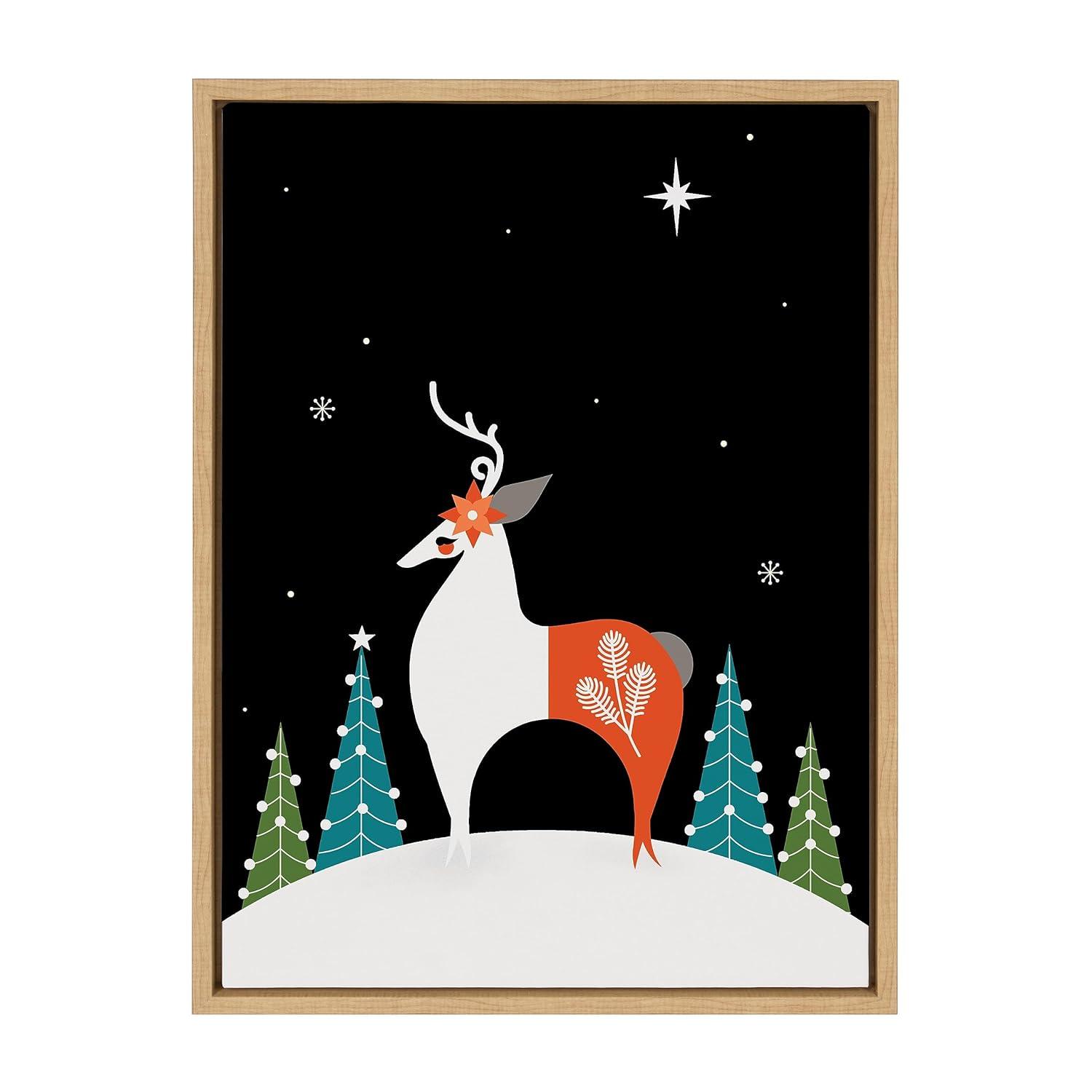 Kate & Laurel All Things Decor 18"x24" Sylvie Season's Greetings Reindeer Framed Canvas Wall Art by Amber Leaders Designs