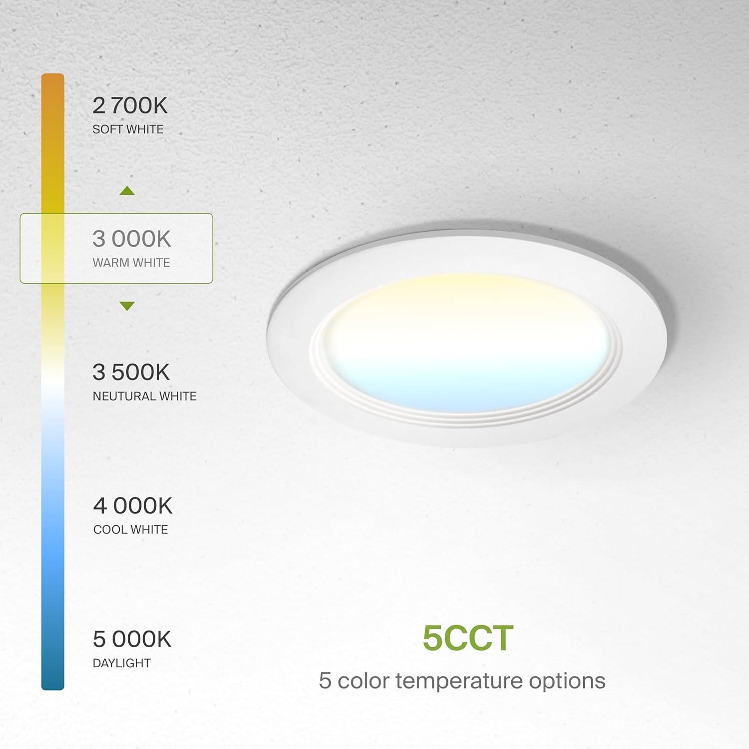 ASD LED Recessed Lighting 6 Inch, Round Commercial Downlight, Mini Panel with Baffle Trim, 6" 15W 120-277V CCT Selectable 2700/3000/3500/4000/5000K, Dimmable Ceiling Light Fixture, White, ETL