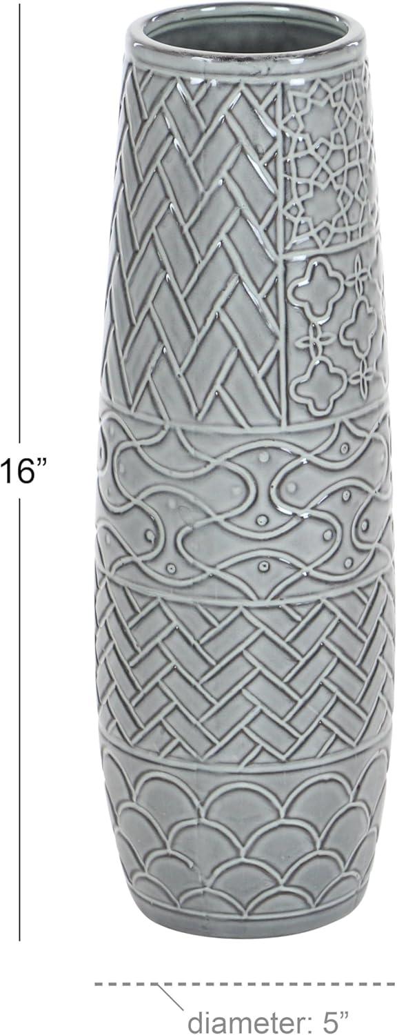 DecMode 16" Gray Ceramic Vase with Varying Patterns