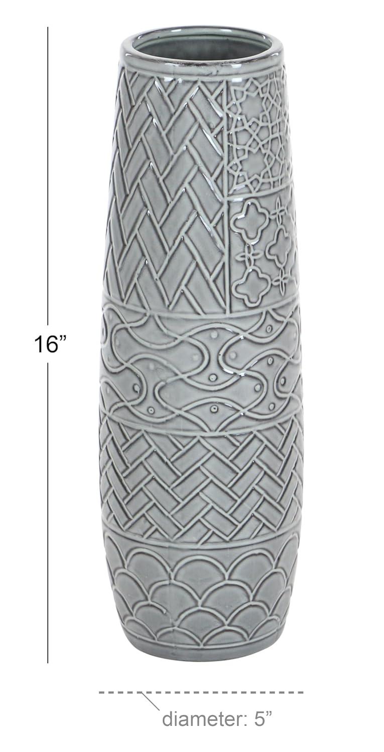 Bungalow Rose Ceramic Slim Engraved Patterned Decorative Gray Vase