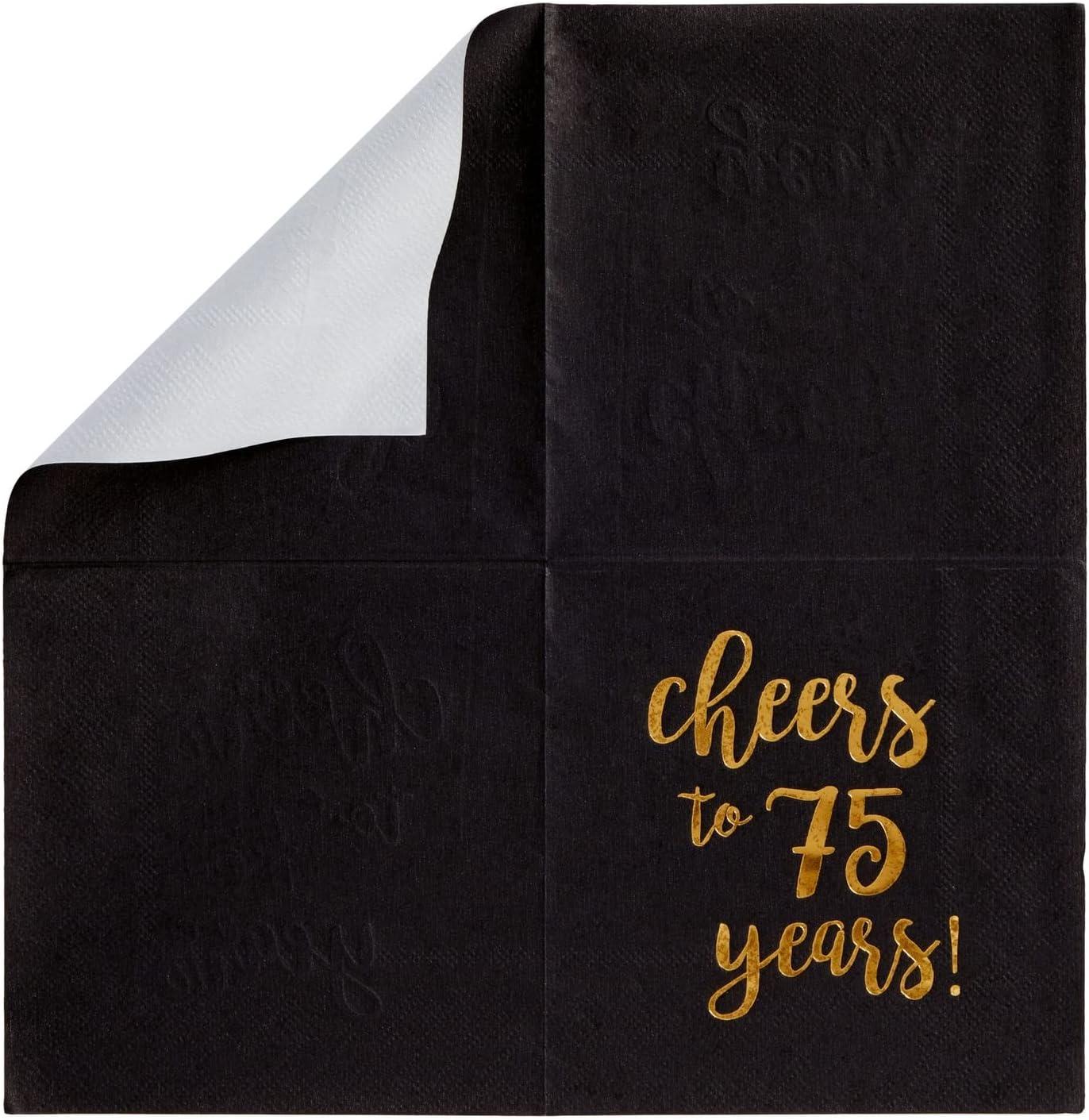 Sparkle and Bash 50 Pack 75 Birthday Party Cocktail Napkins, Cheers to 75 Years (5 x 5 In)