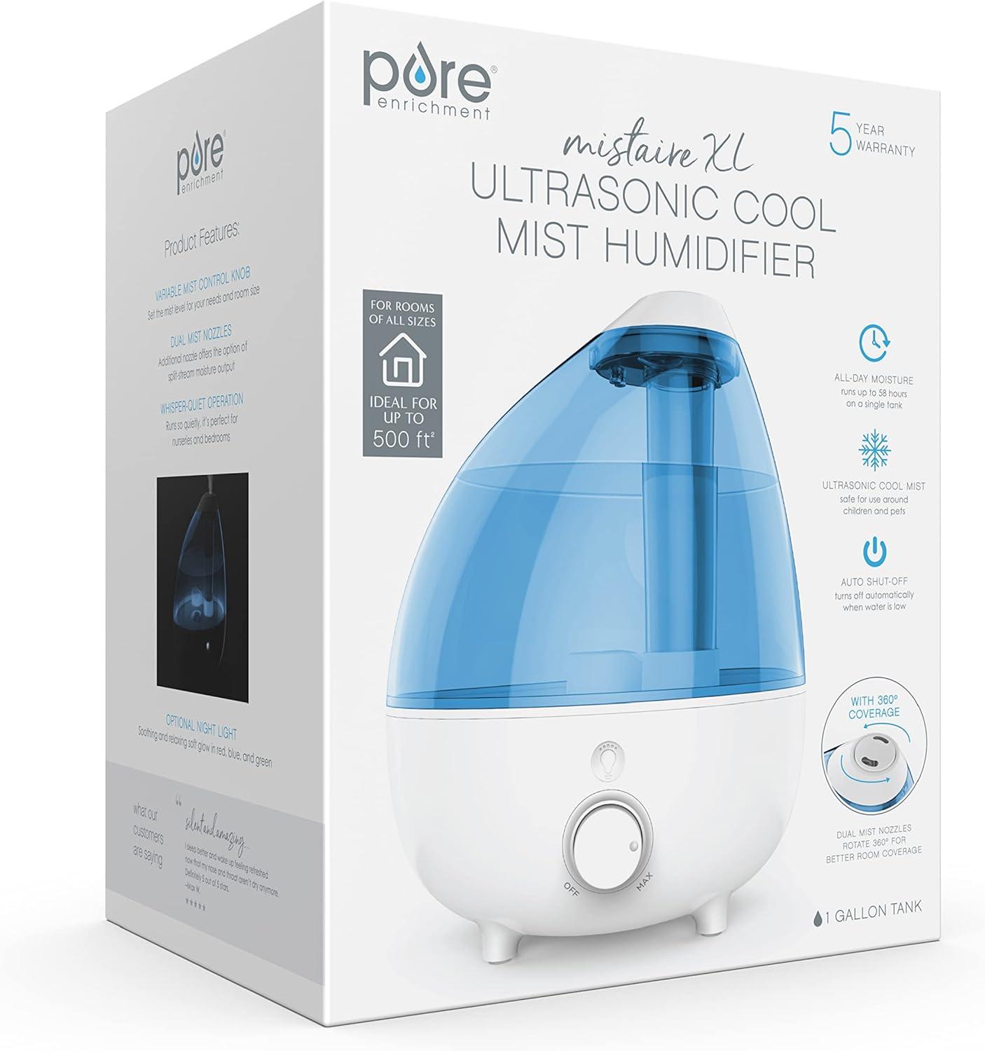 Large White and Blue Ultrasonic Cool Mist Humidifier with Auto Shutoff