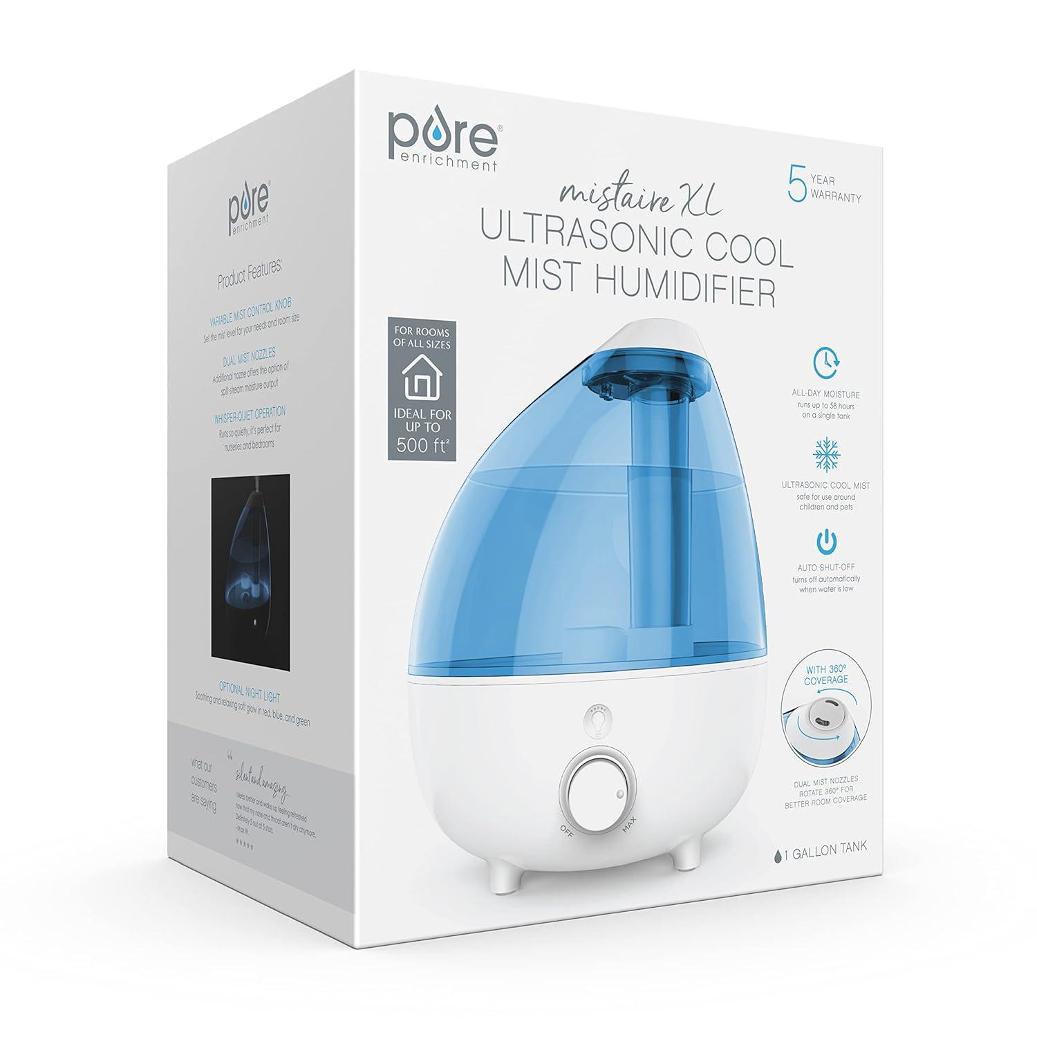 Large White and Blue Ultrasonic Cool Mist Humidifier with Auto Shutoff
