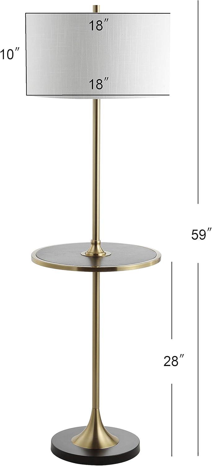 Transitional Black and Brass LED Floor Lamp with Integrated Wood Table