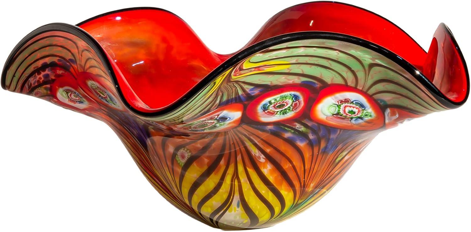 Albie 15.5" Multicolor Hand Blown Art Glass Decorative Bowl