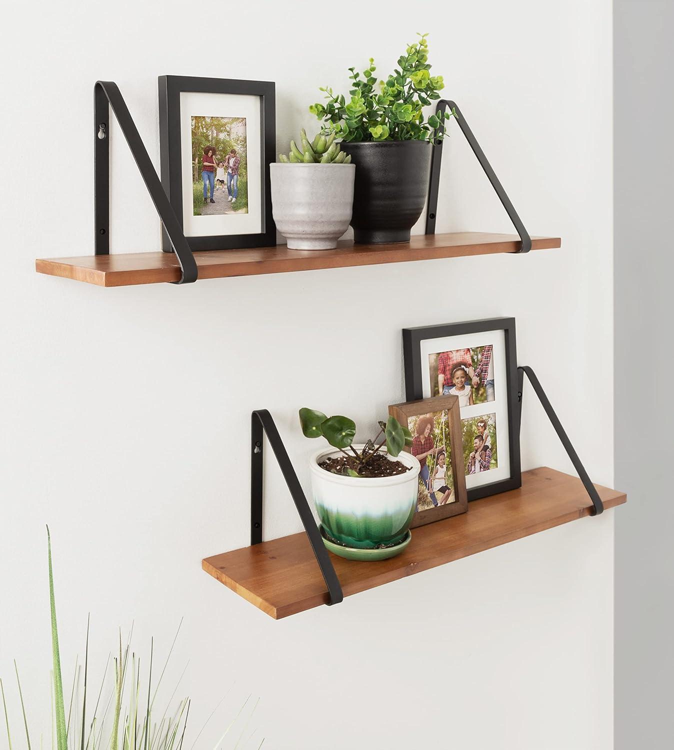 Kate & Laurel All Things Decor 27" x 8.3" 2pc Solomon Wooden Shelf Set Brown/Black: Metal Frame, No Assembly Required