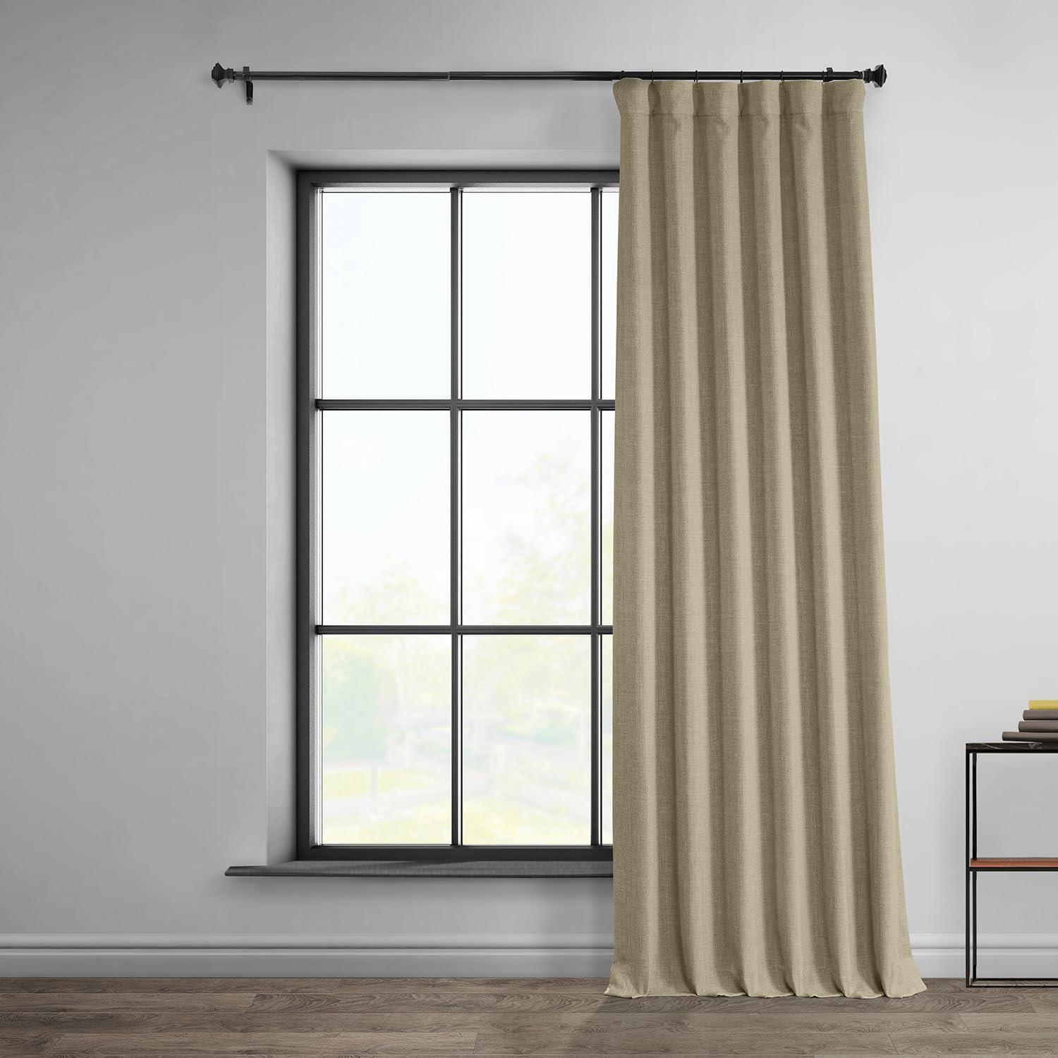 Thatched Tan Faux Linen Blackout Curtain Panel, 50W x 84L