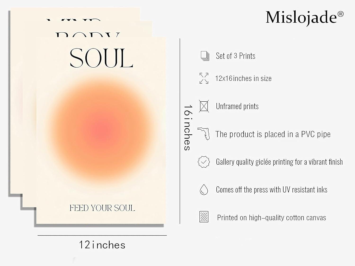 AXXPosters-Mind Body Soul Print Positive Aura Energy Poster Trendy Gradient Spiritual Wall Art Canvas Painting Aesthetic Posters for Room Home Decor 16*24*3 Un (Mind Heart Soul, 16*24 Un)