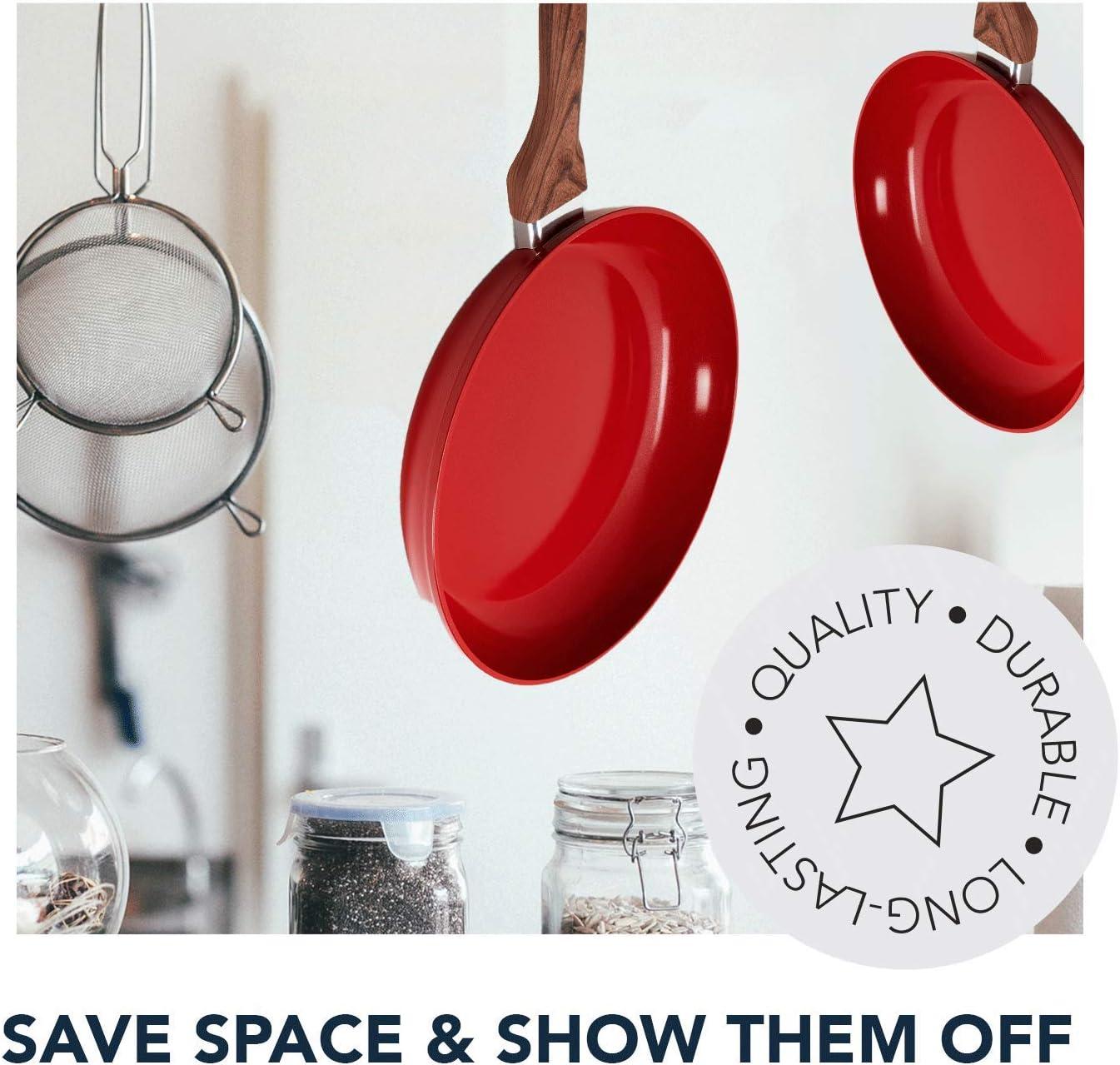 Phantom Chef 8” & 11” Frypan with Wood Handle and Aluminum Body – Red