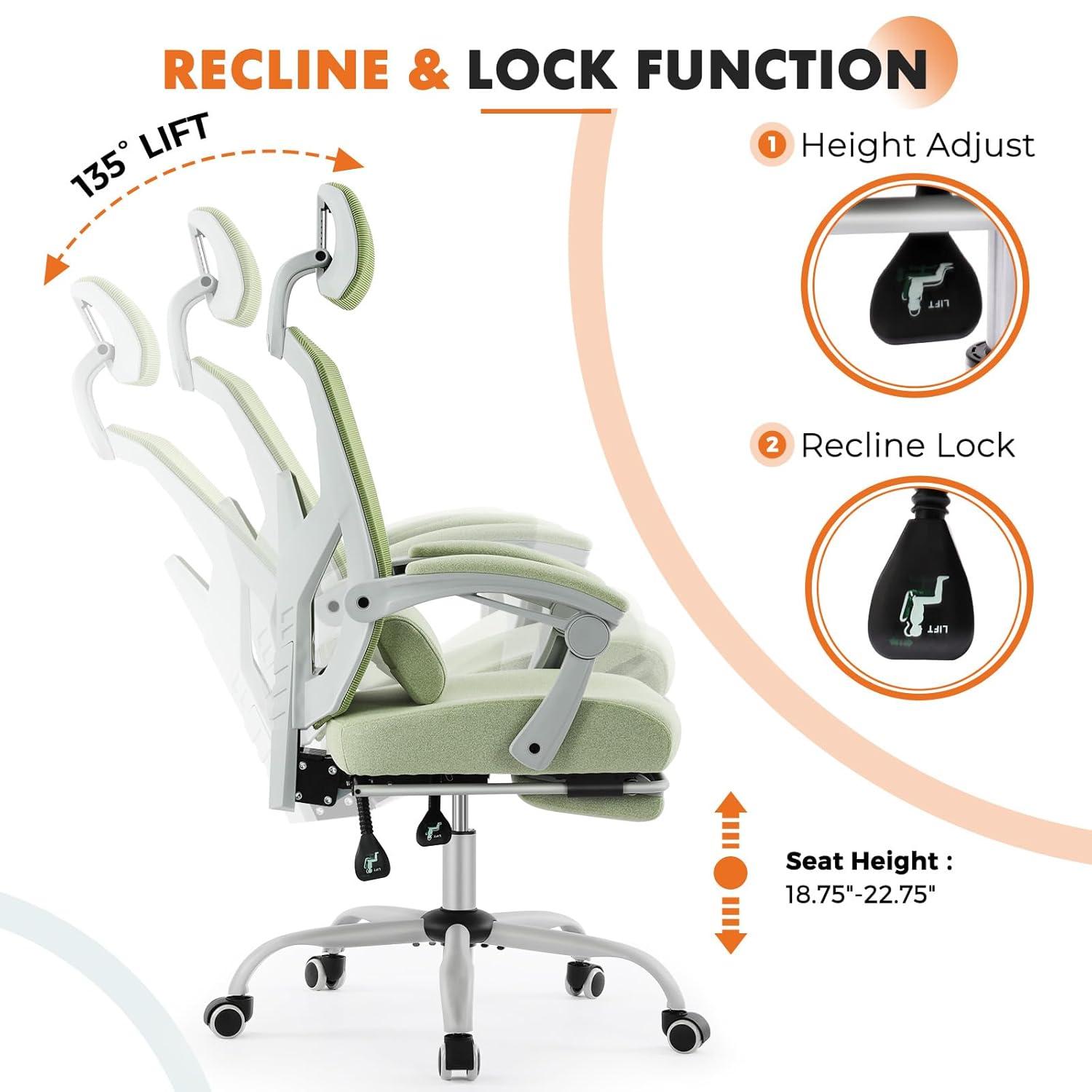 Green High-Back Mesh Swivel Office Chair with Footrest