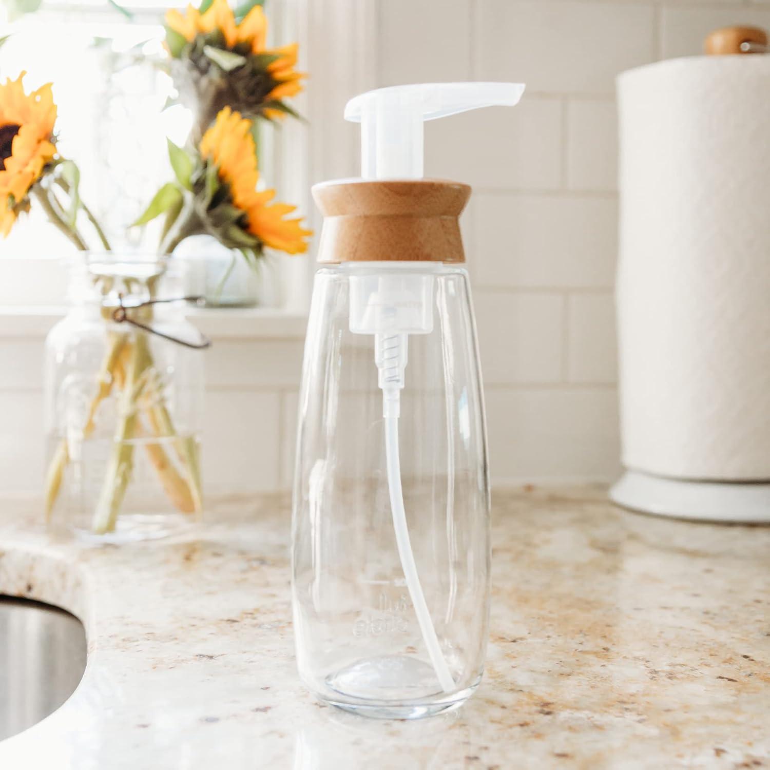 Clear Glass Foaming Soap Dispenser with Bamboo Lid