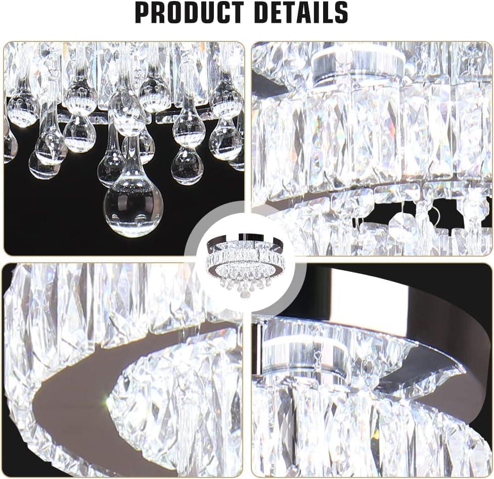 House of Hampton® House of Hampton® 11.8" Crystal Chandeliers Modern Crystal Ceiling Light LED Chandeliers Semi Flush Mount Chandelier Light for Bedrooms Dining Living Room Hallway (6500K Cool White Light)