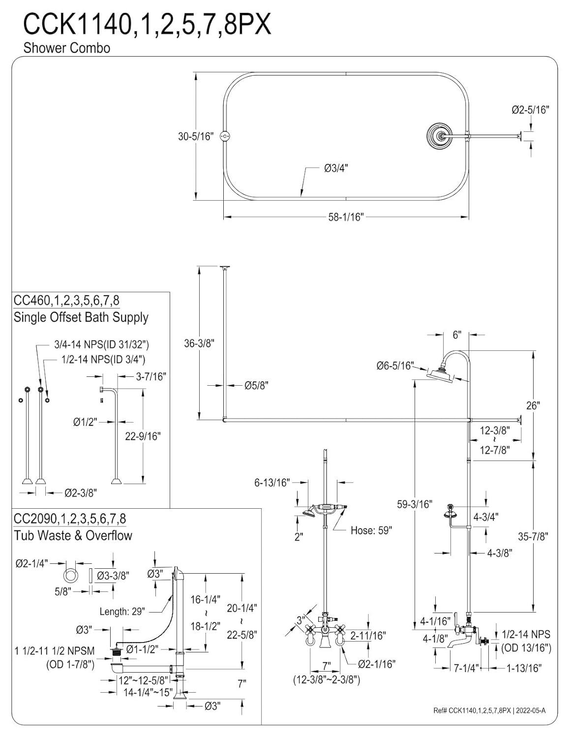 Polished Chrome Vintage Clawfoot Tub Faucet Package with Shower Enclosure
