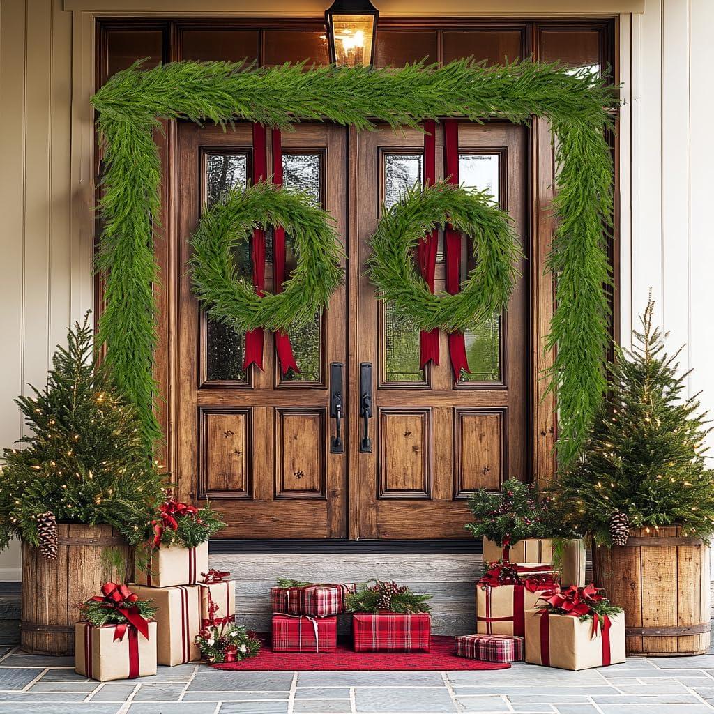 24" Pine Wreath for Front Door Artificial Christmas Wreath Green Faux Pine Wreath for Wall Windows Mantle Outdoor Christmas Decoration